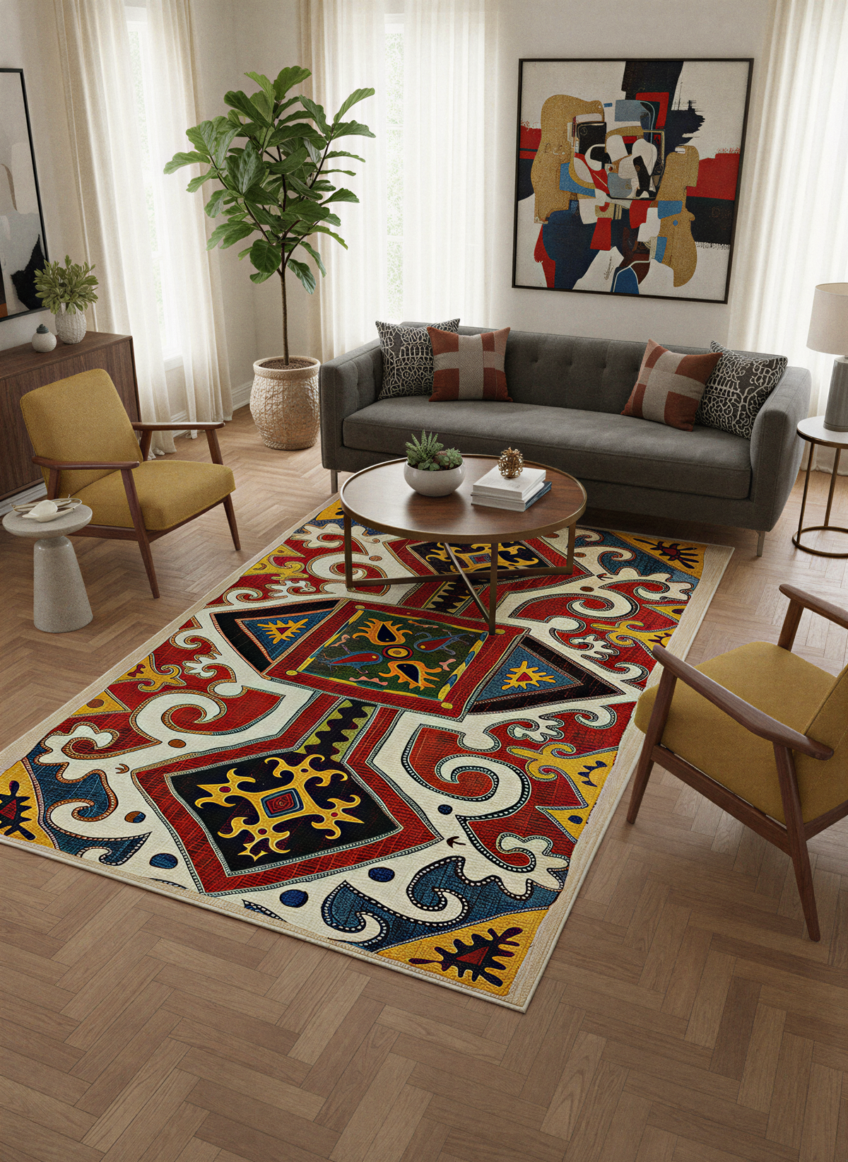 Arte HD023 Etnik Desenli Klasik Dekoratif Şönil Halı