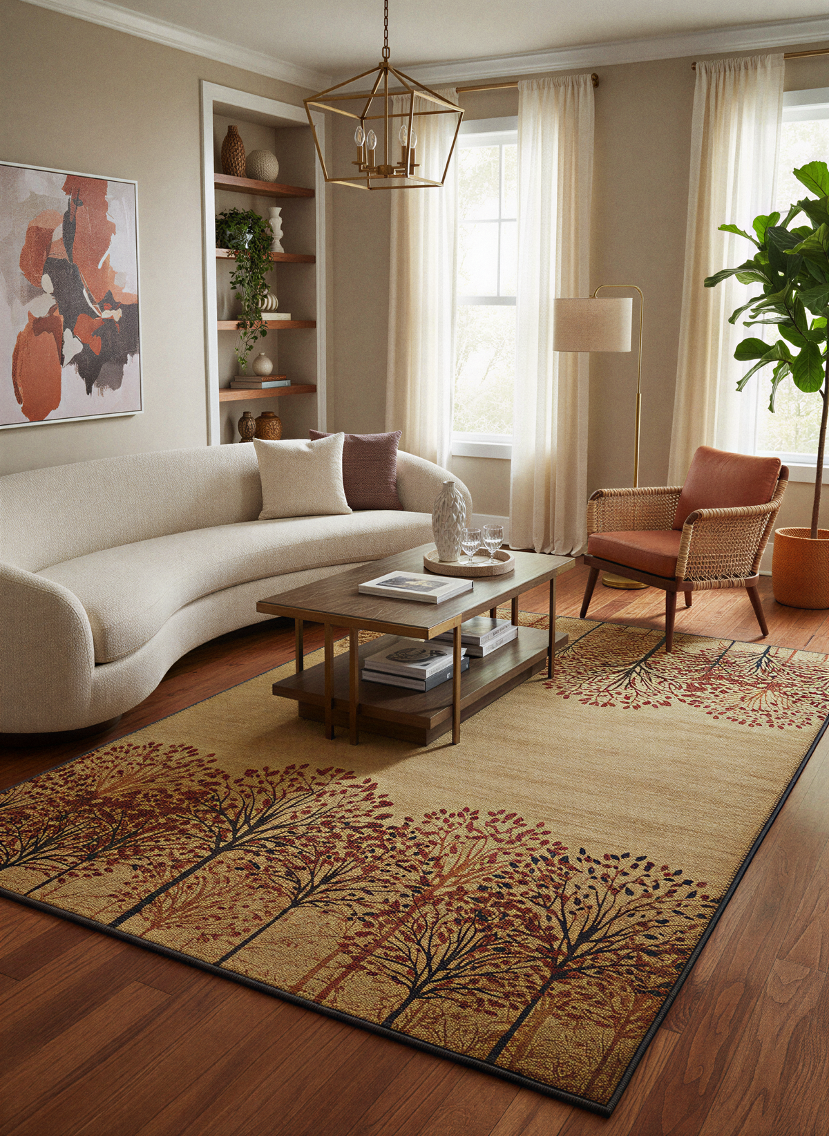 Arte HD024 Ağaç Desenli Modern Dekoratif Şönil Halı