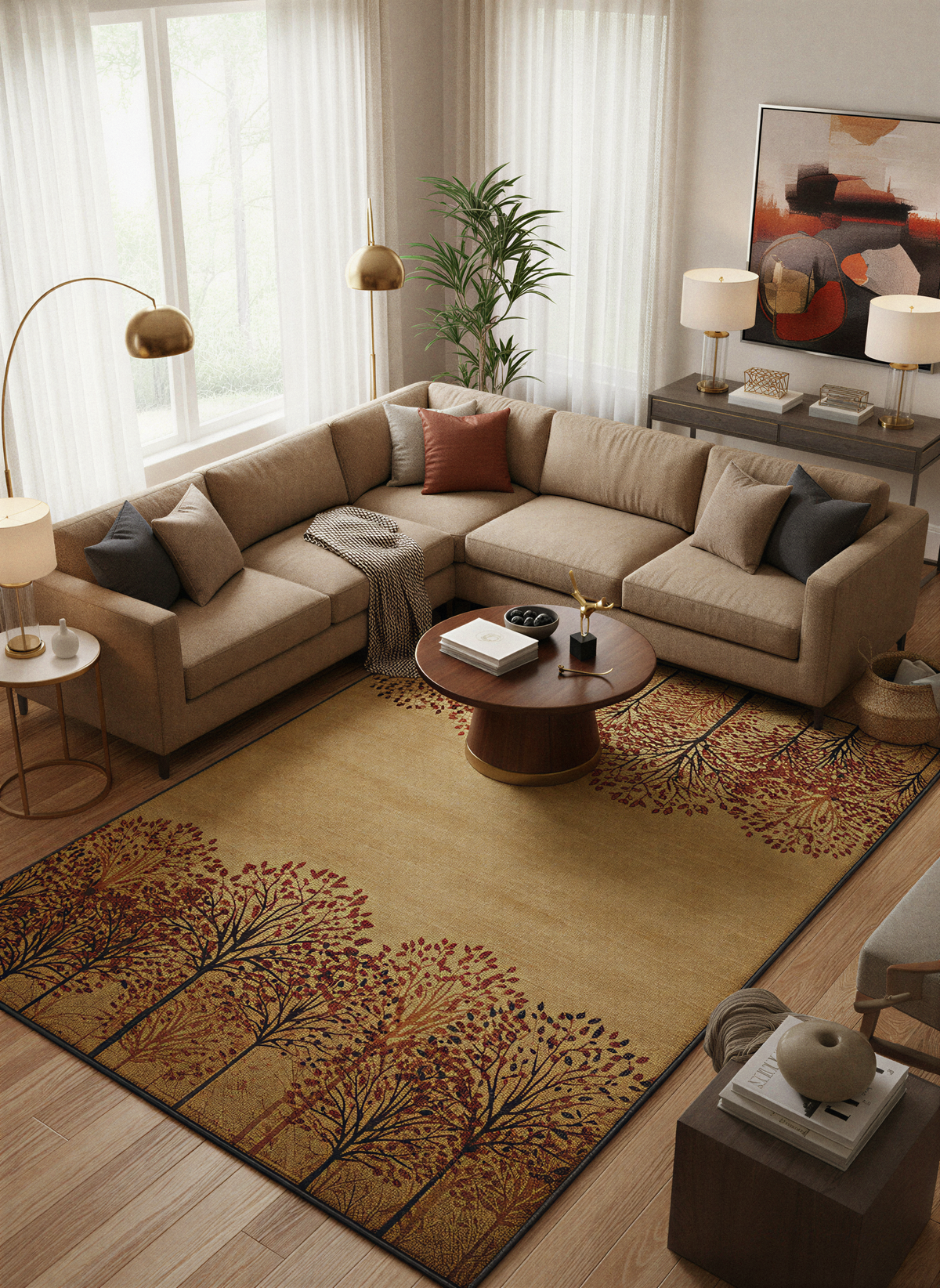 Arte HD024 Ağaç Desenli Modern Dekoratif Şönil Halı