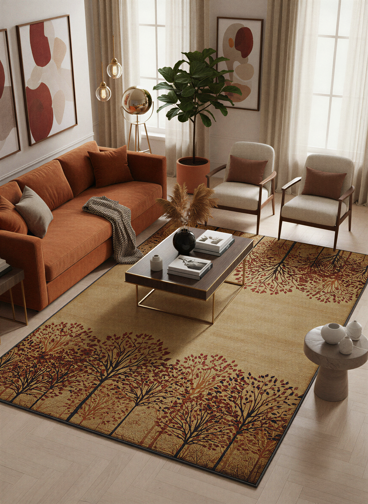 Arte HD024 Ağaç Desenli Modern Dekoratif Şönil Halı