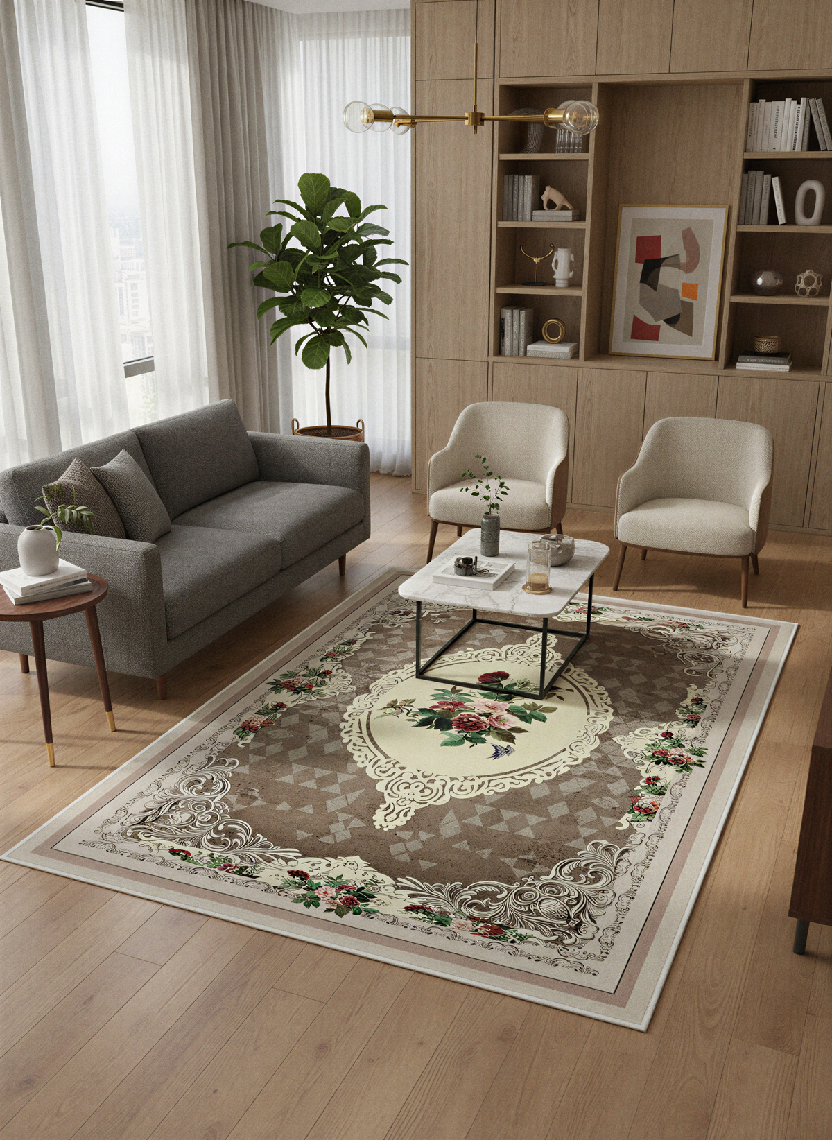 Arte HD029 Çiçek Figürlü Klasik Desenli Dekoratif Şönil Halı