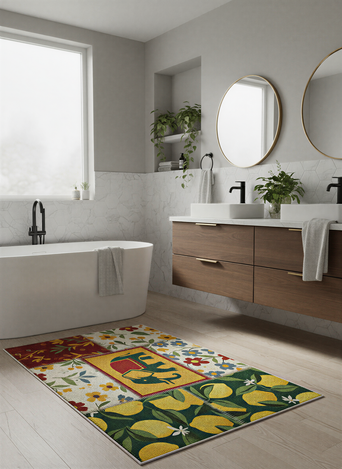 Arte HD012 Fil ve Çiçek Desenli Modern Dekoratif Şönil Halı