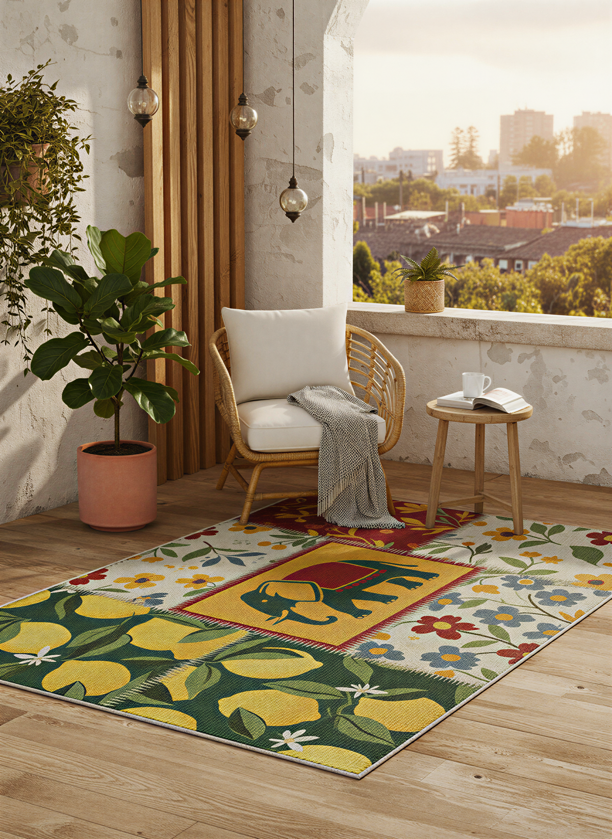 Arte HD012 Fil ve Çiçek Desenli Modern Dekoratif Şönil Halı