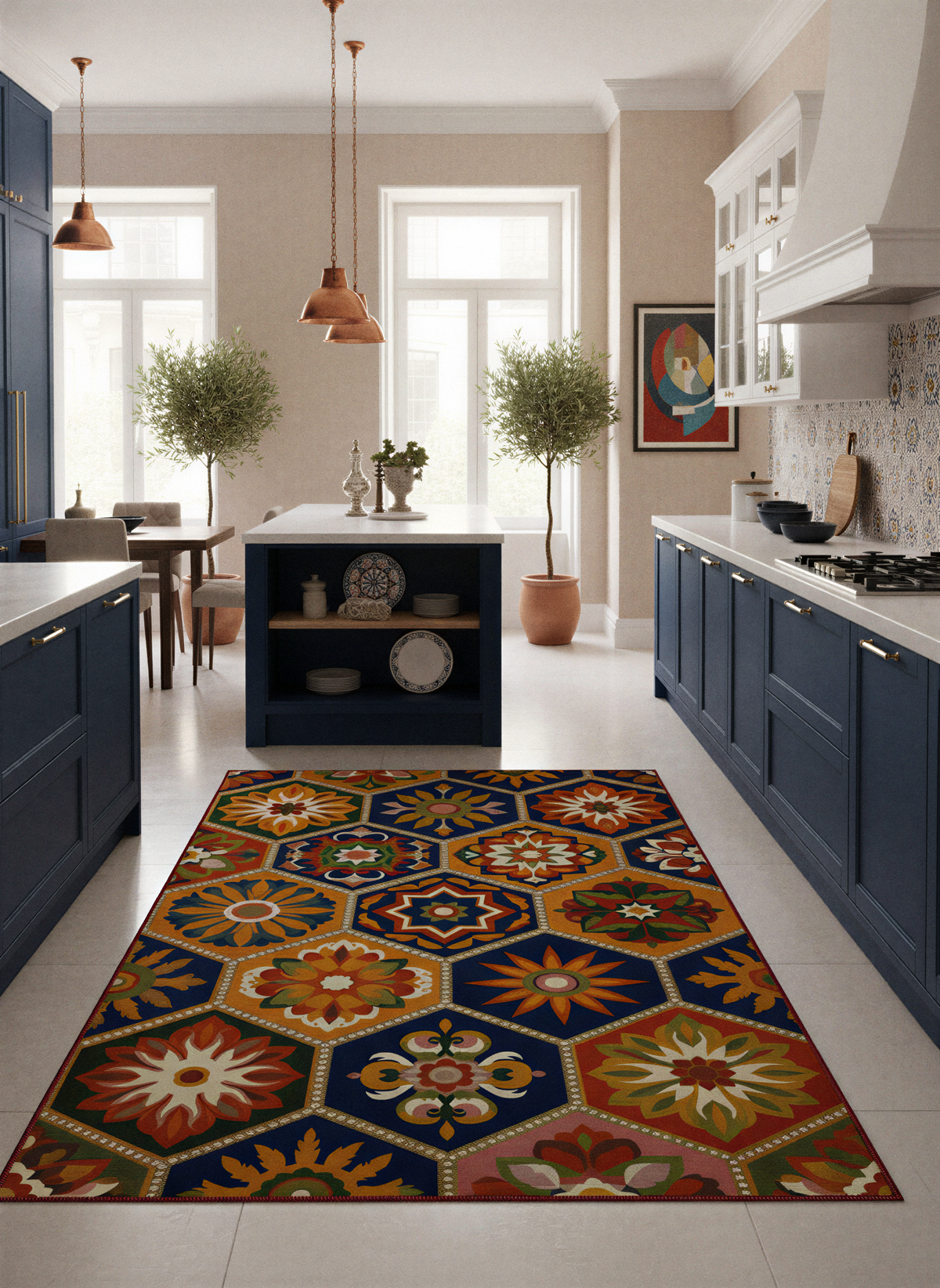 Arte HD040 Geometrik Çiçek Figürlü Modern Renkli Dekoratif Şönil Halı