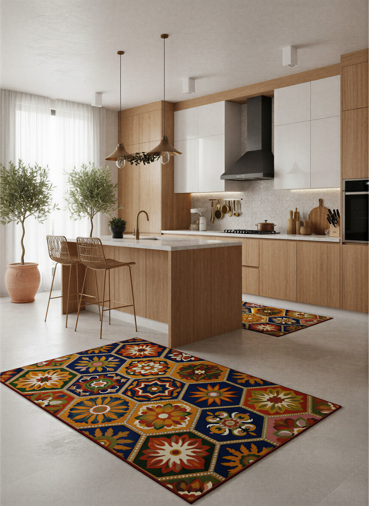 Arte HD040 Geometrik Çiçek Figürlü Modern Renkli Dekoratif Şönil Halı