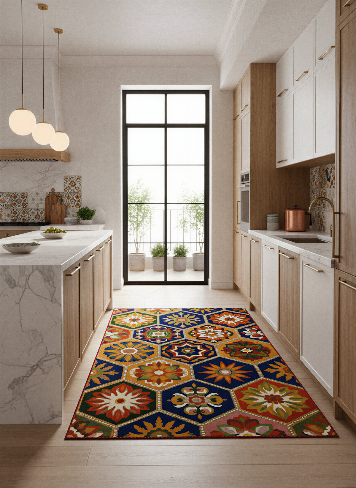 Arte HD040 Geometrik Çiçek Figürlü Modern Renkli Dekoratif Şönil Halı