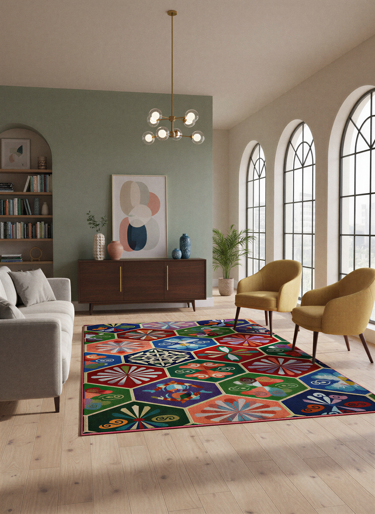 Arte HD039 Geometrik Figürlü Modern Renkli Dekoratif Şönil Halı