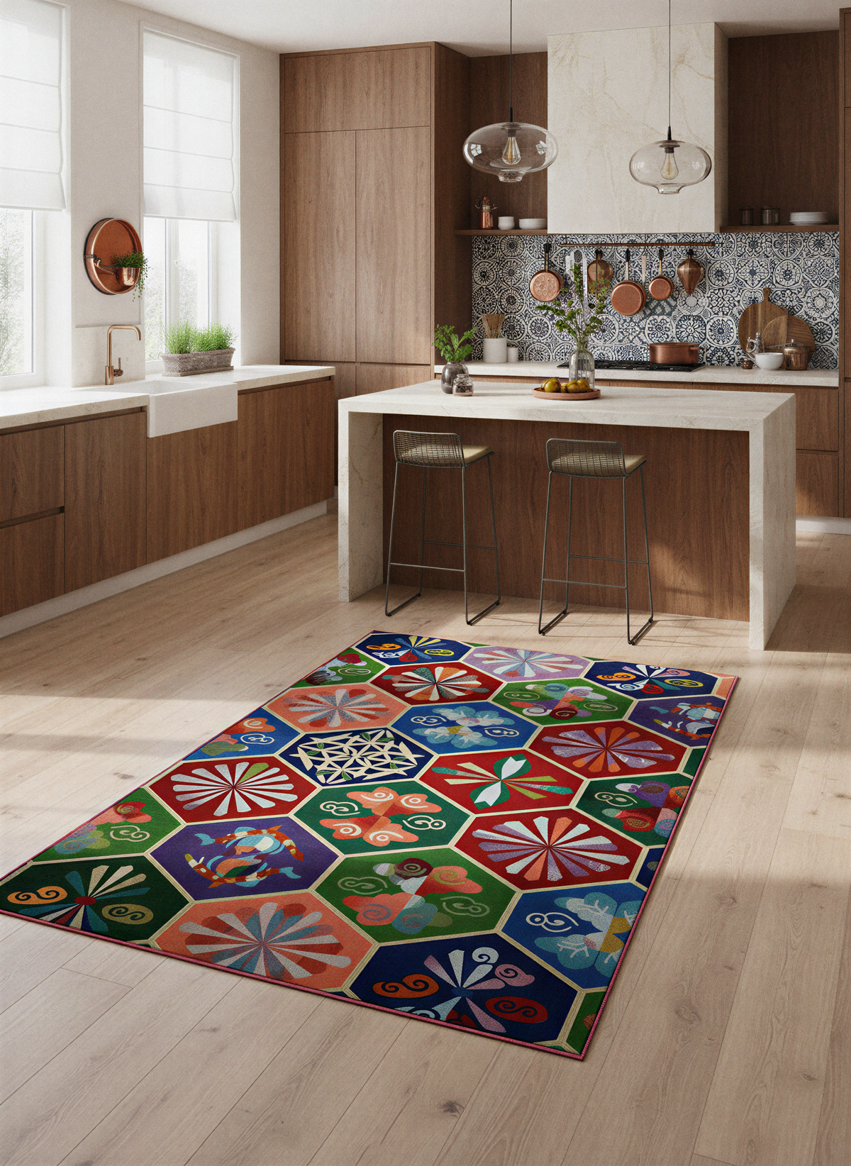 Arte HD039 Geometrik Figürlü Modern Renkli Dekoratif Şönil Halı