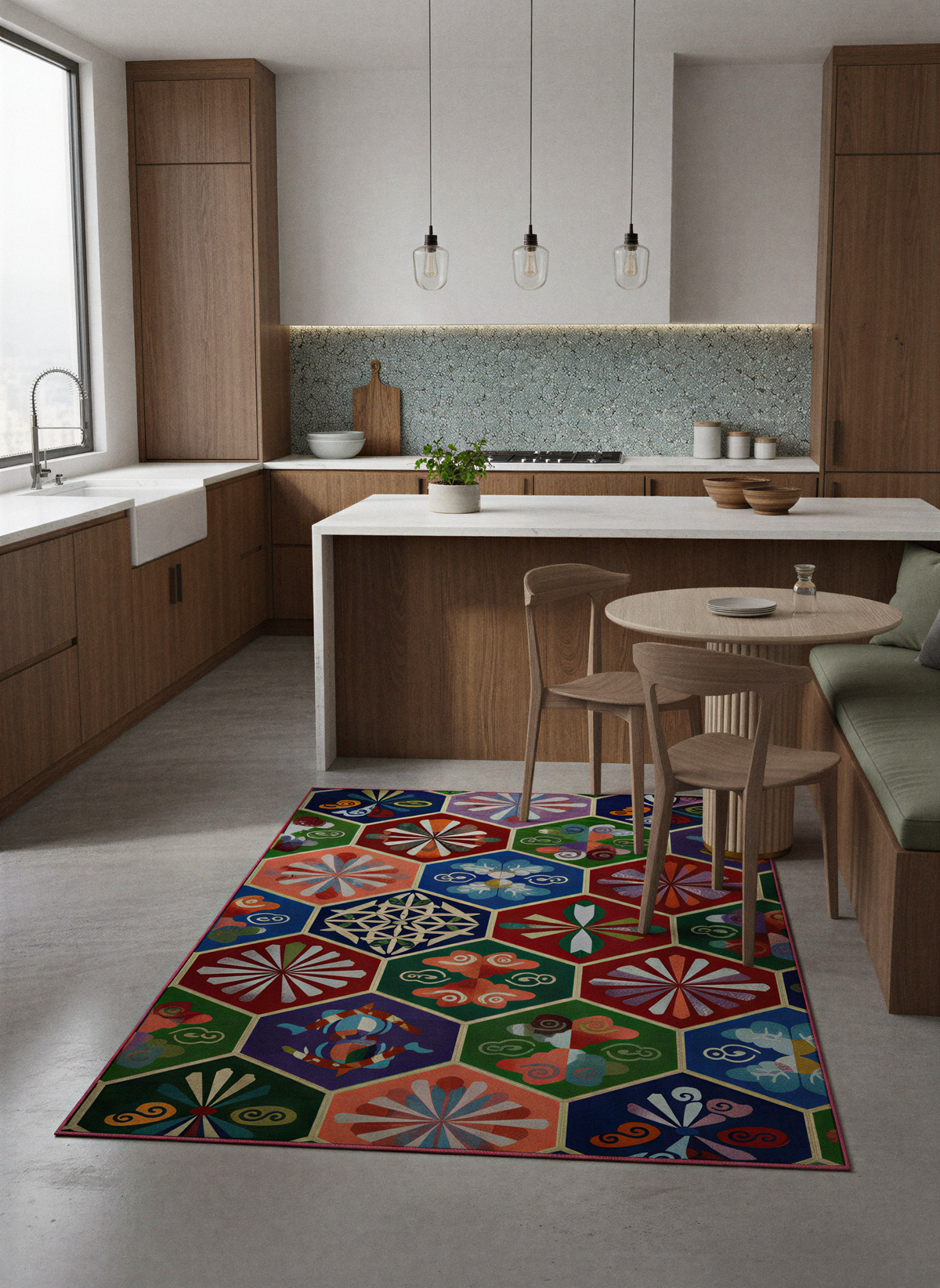 Arte HD039 Geometrik Figürlü Modern Renkli Dekoratif Şönil Halı