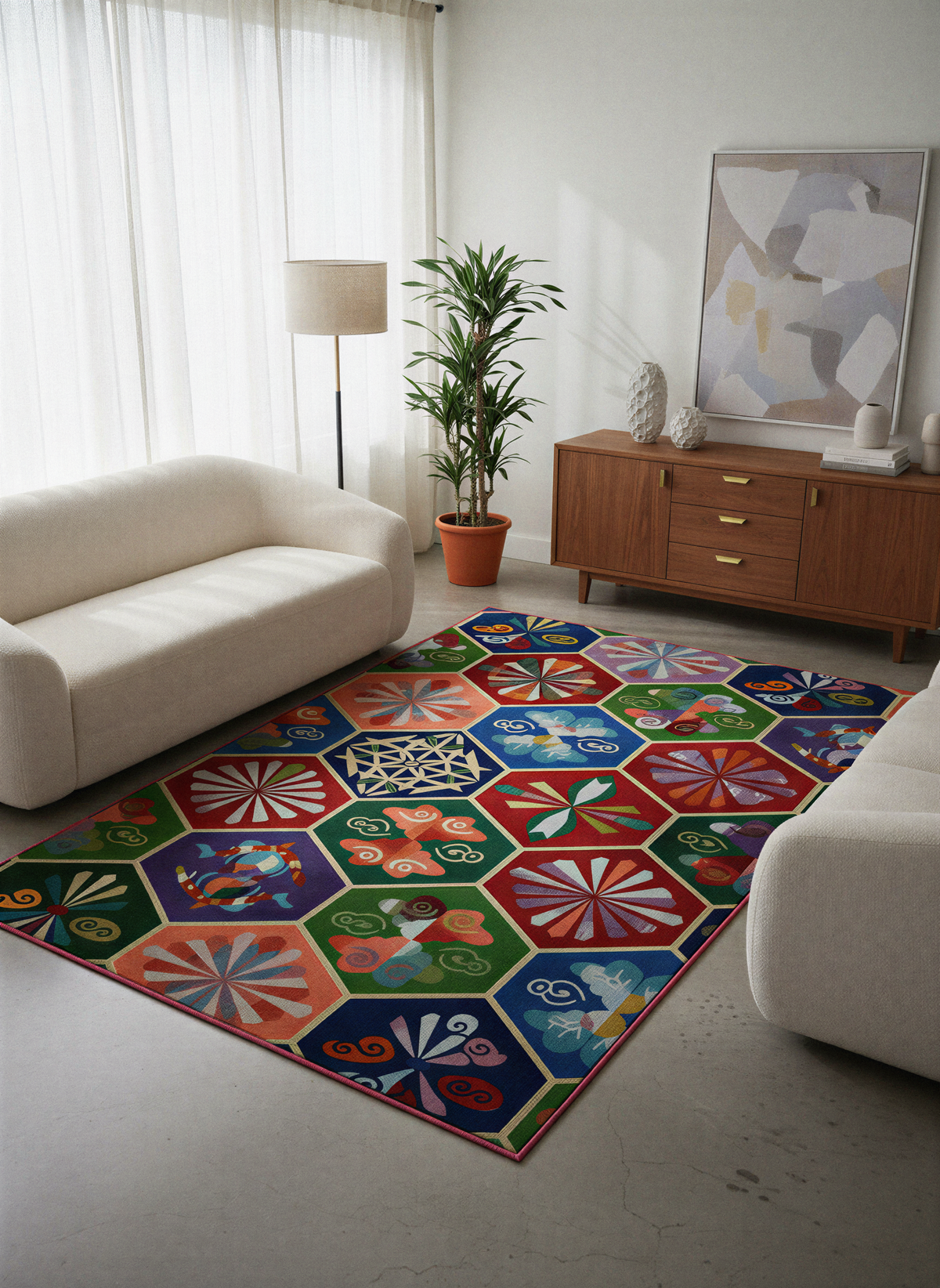 Arte HD039 Geometrik Figürlü Modern Renkli Dekoratif Şönil Halı