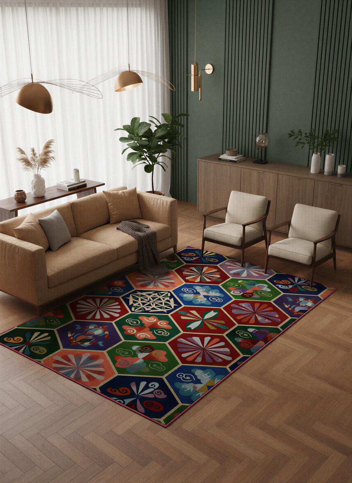 Arte HD039 Geometrik Figürlü Modern Renkli Dekoratif Şönil Halı