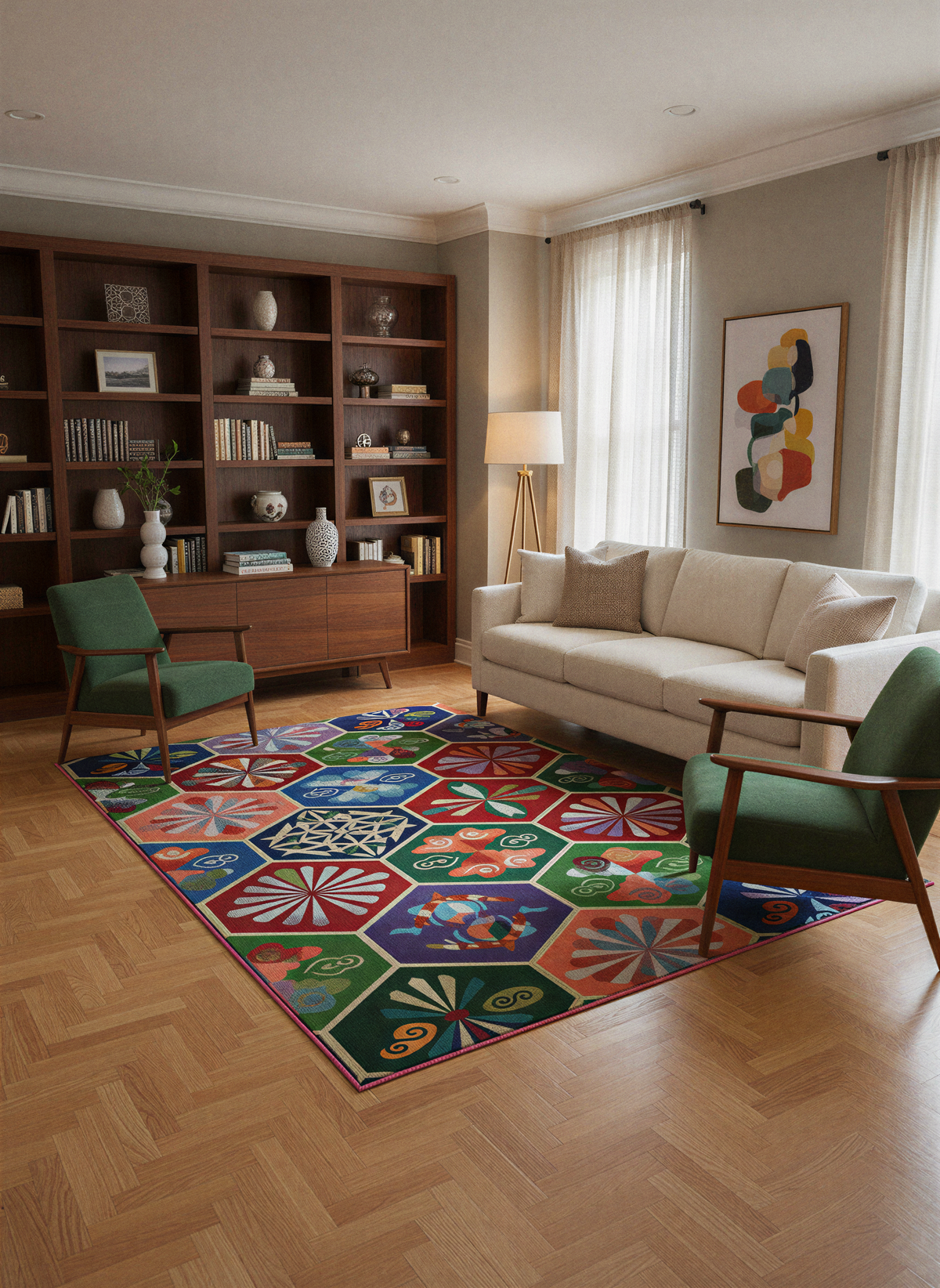 Arte HD039 Geometrik Figürlü Modern Renkli Dekoratif Şönil Halı