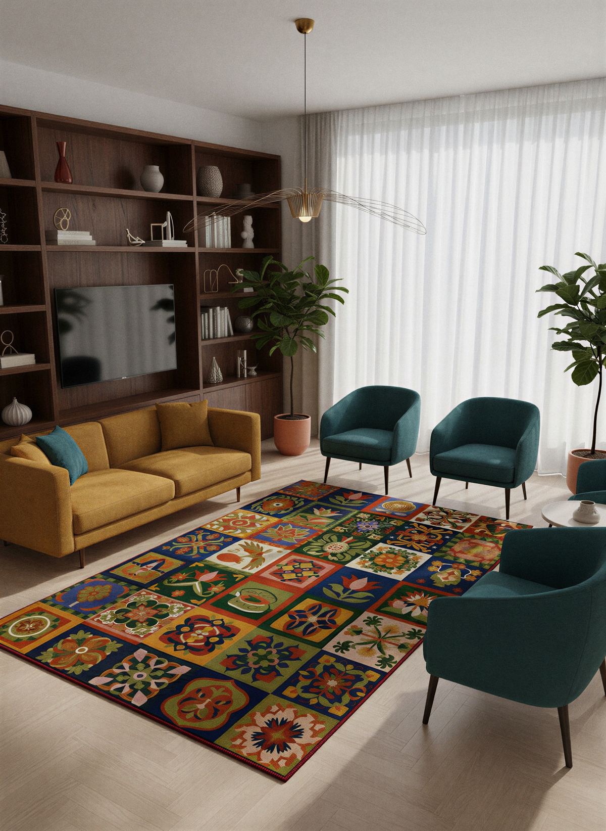 Arte HD038 Çiçek ve Hayvan Figürlü Modern Renkli Dekoratif Şönil Halı