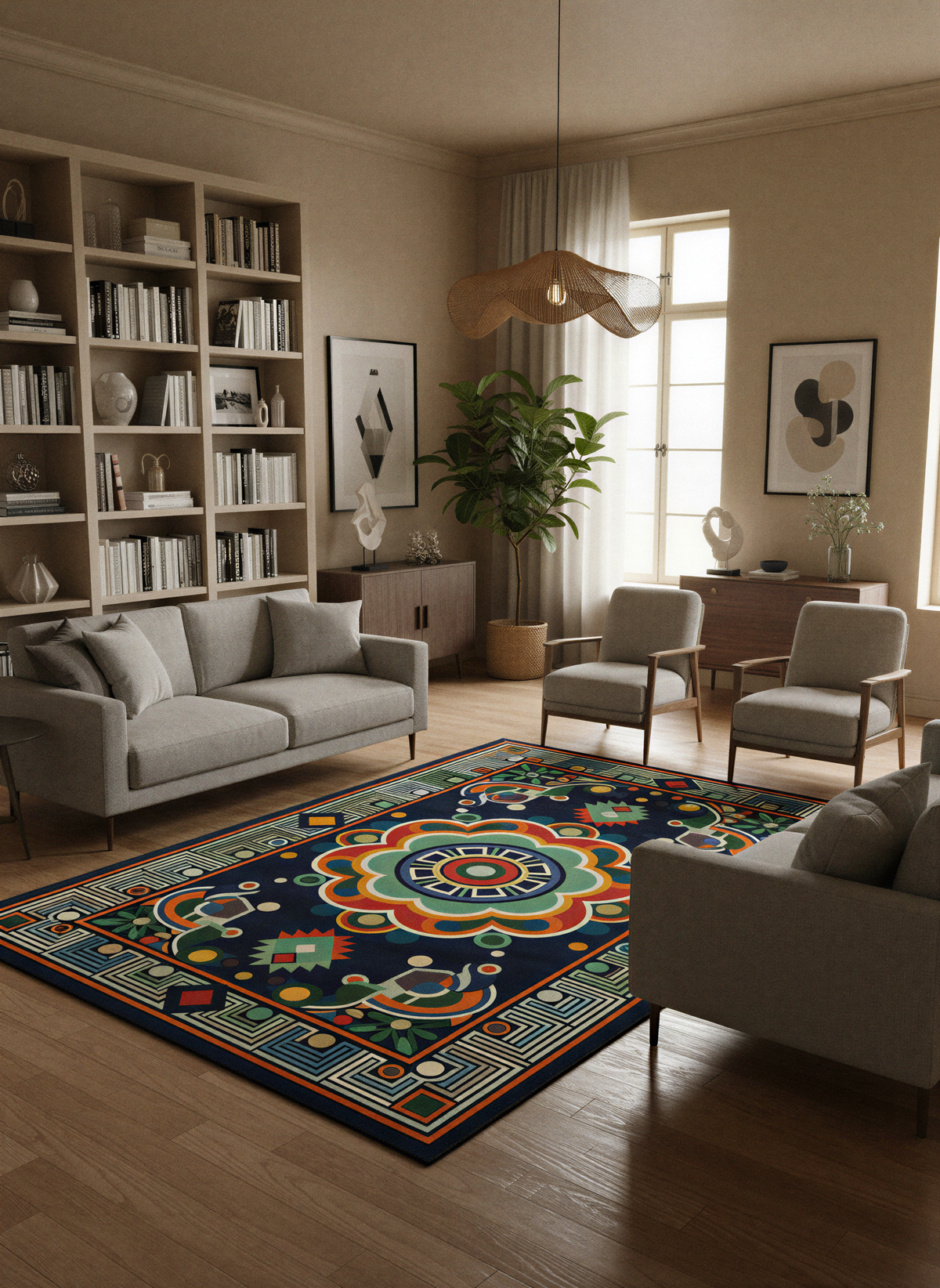 Arte HD036 Klasik Geometrik Desenli Renkli Dekoratif Şönil Halı