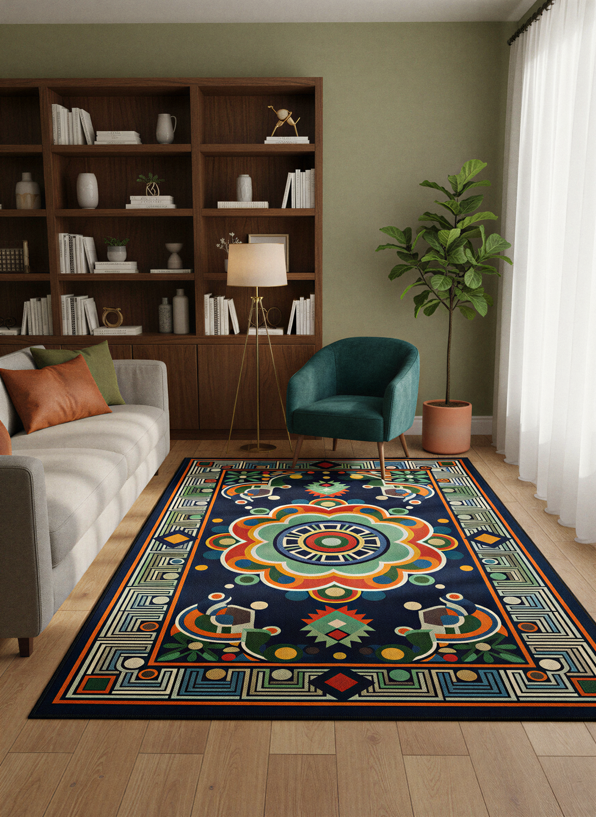 Arte HD036 Klasik Geometrik Desenli Renkli Dekoratif Şönil Halı