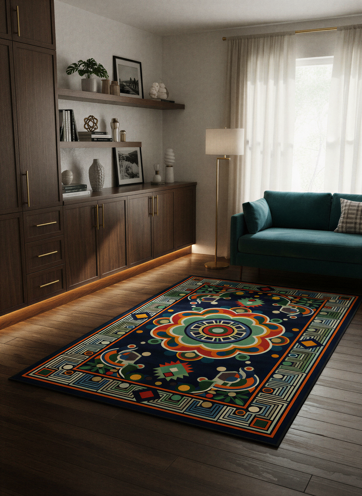 Arte HD036 Klasik Geometrik Desenli Renkli Dekoratif Şönil Halı