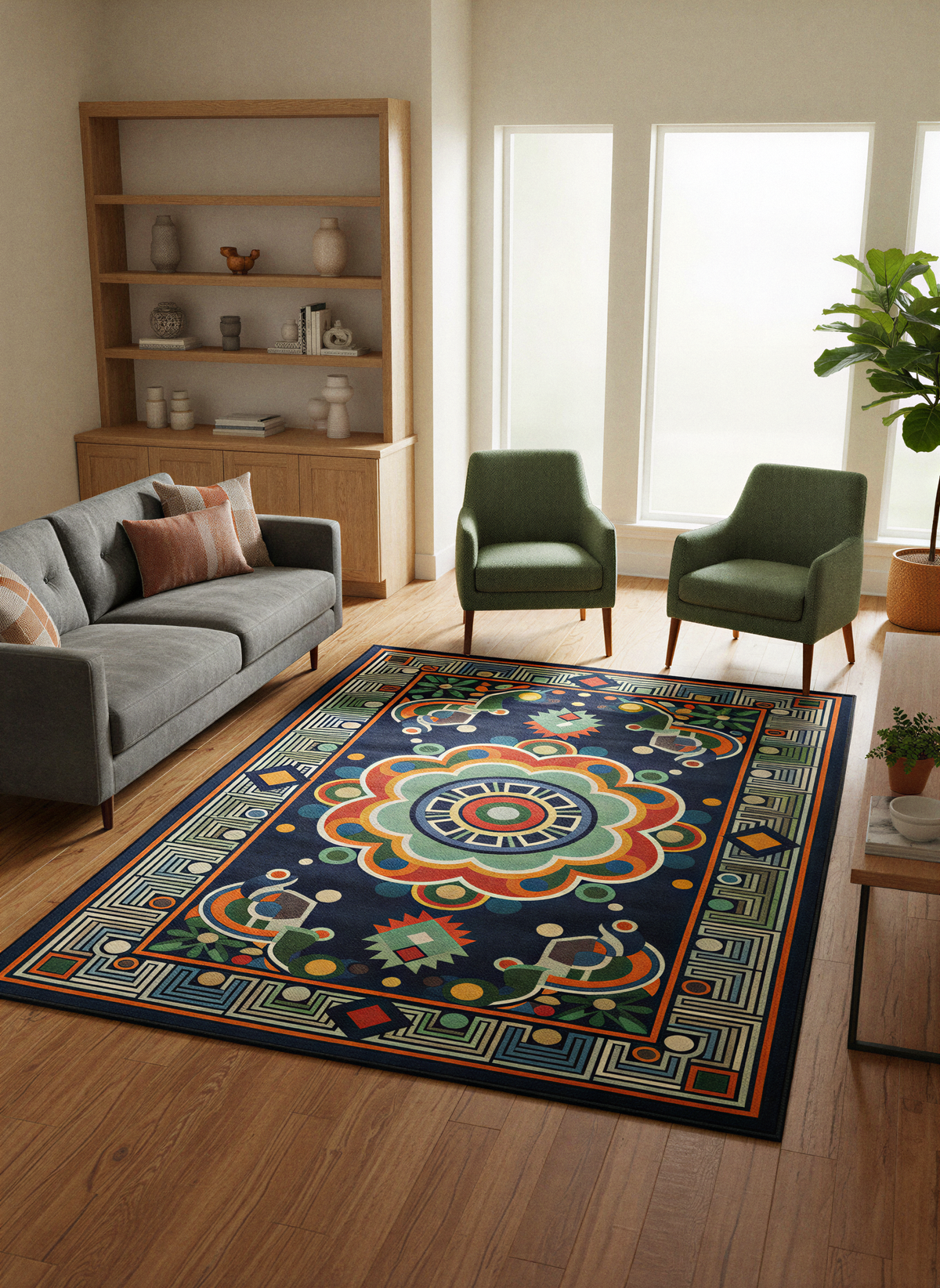 Arte HD036 Klasik Geometrik Desenli Renkli Dekoratif Şönil Halı