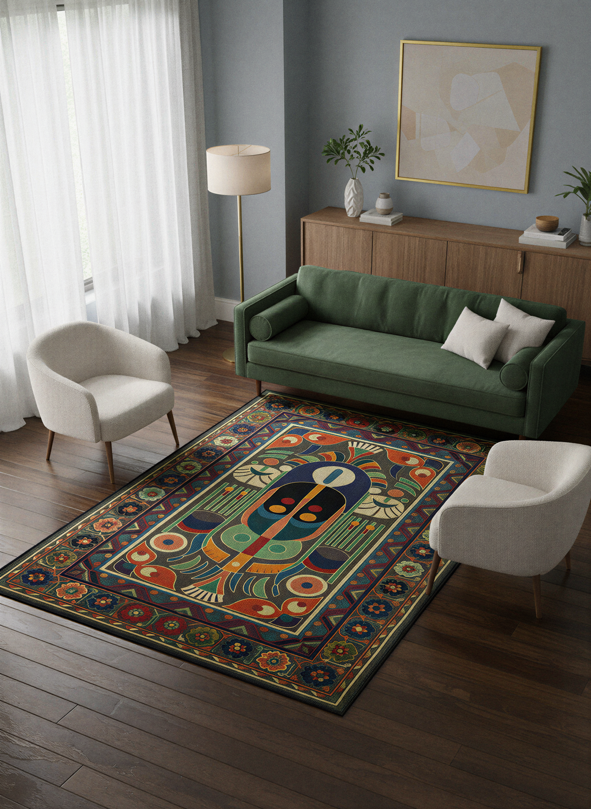 Arte HD034 Soyut ve Klasik Desenli Dekoratif Şönil Halı