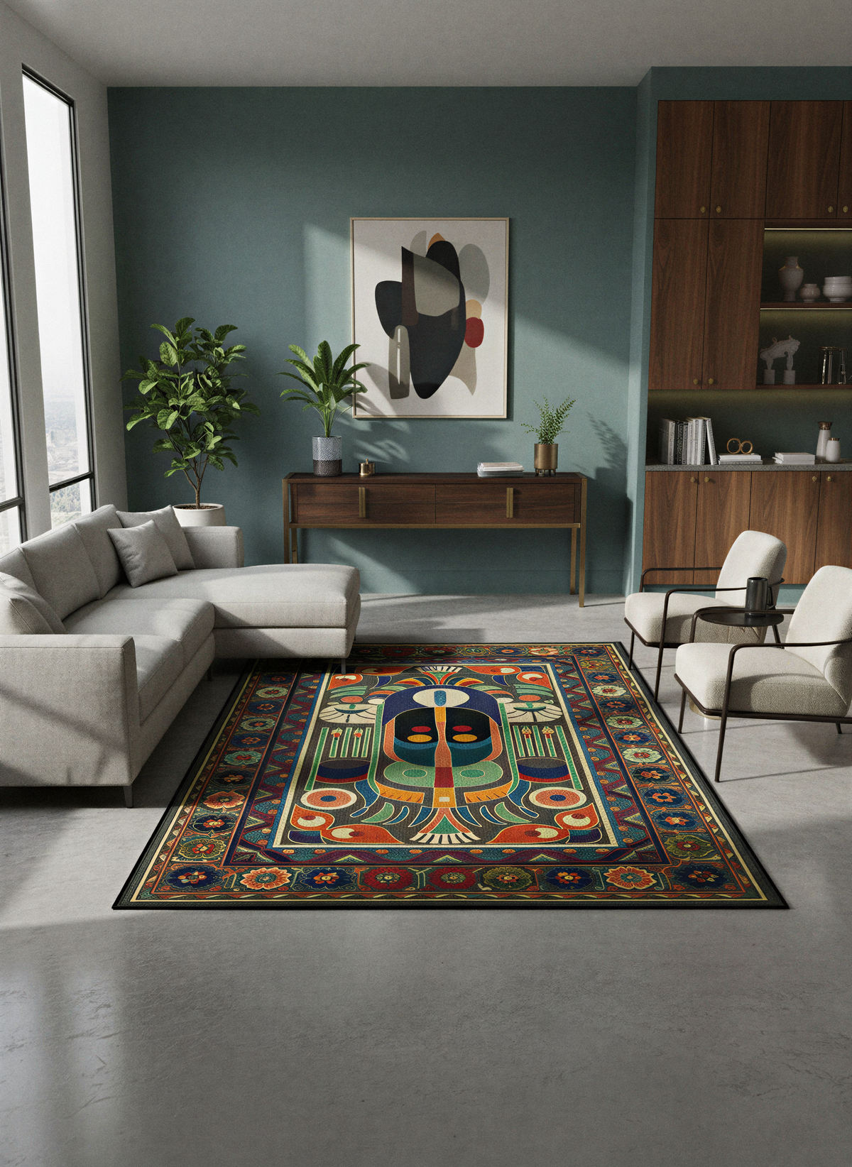 Arte HD034 Soyut ve Klasik Desenli Dekoratif Şönil Halı