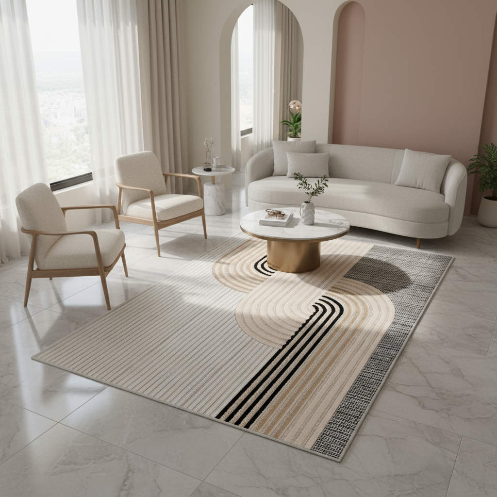 Arte HD Luna Bej Geometrik Desenli Modern Dekoratif Şönil Halı