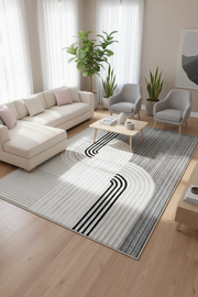 Arte HD Luna Gri Geometrik Desenli Modern Dekoratif Şönil Halı