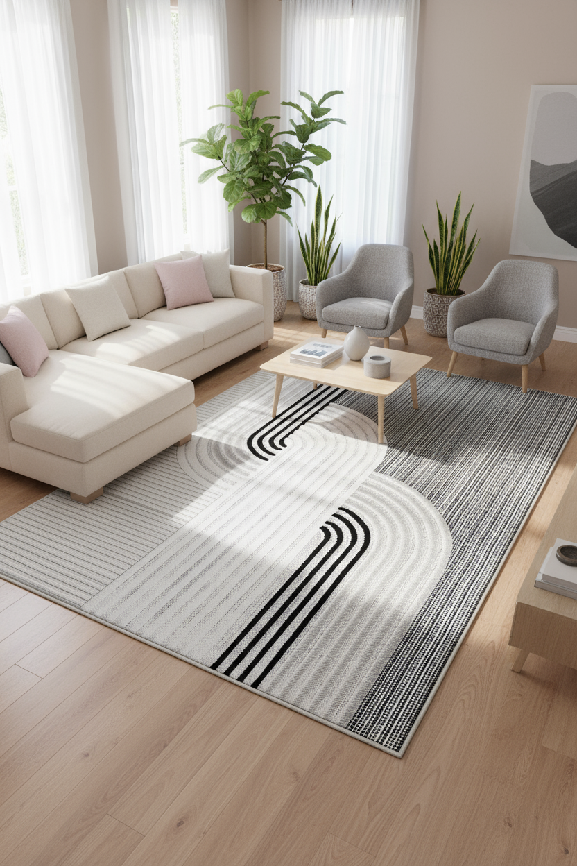 Arte HD Luna Gri Geometrik Desenli Modern Dekoratif Şönil Halı