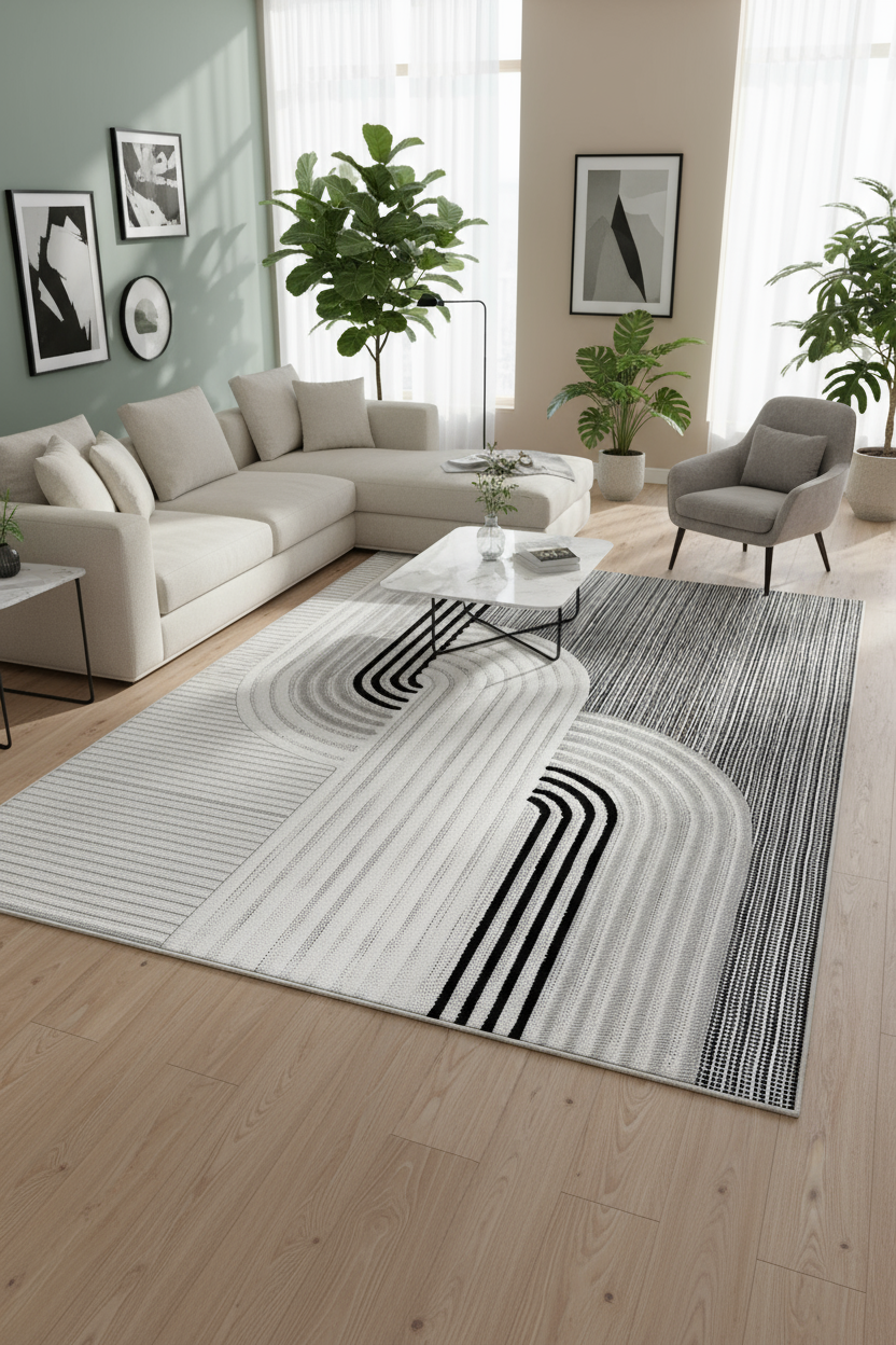 Arte HD Luna Gri Geometrik Desenli Modern Dekoratif Şönil Halı