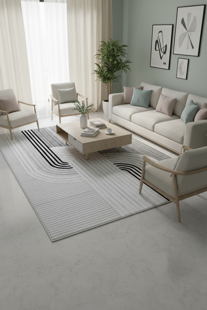 Arte HD Luna Gri Geometrik Desenli Modern Dekoratif Şönil Halı