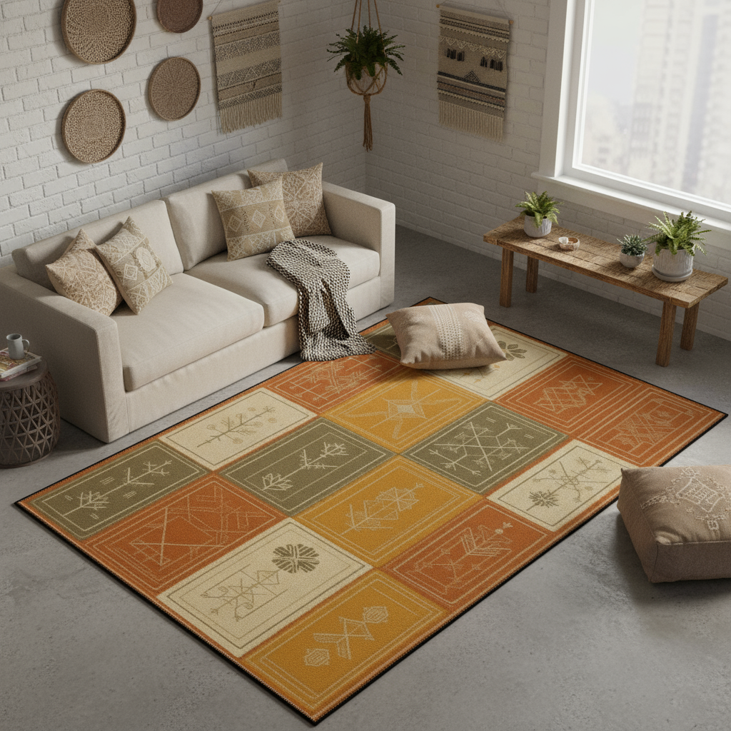 Arte HD004 Figürlü Modern Desenli Renkli Dekoratif Şönil Halı