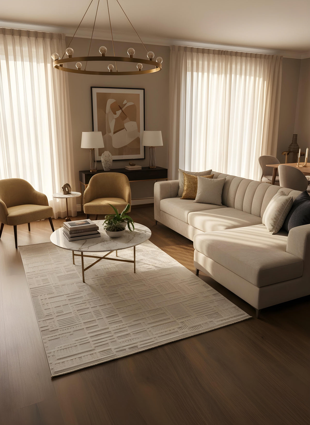 MYRA 448 Bej Geometrik Desenli Modern Salon Mutfak Koridor Balkon Halısı