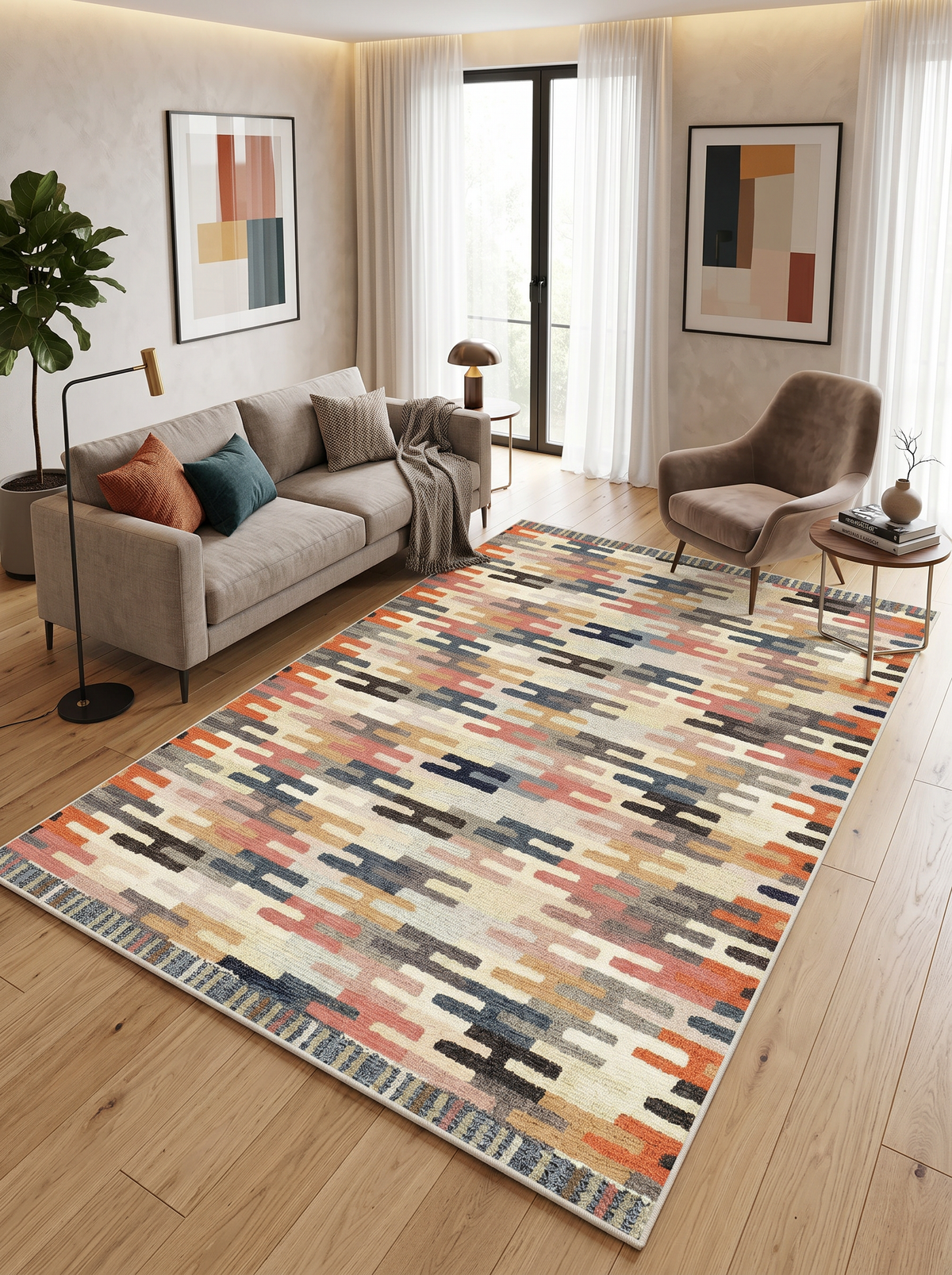 yıkanabilir kaymaz taban şönil dokuma halı 120x180 renkli