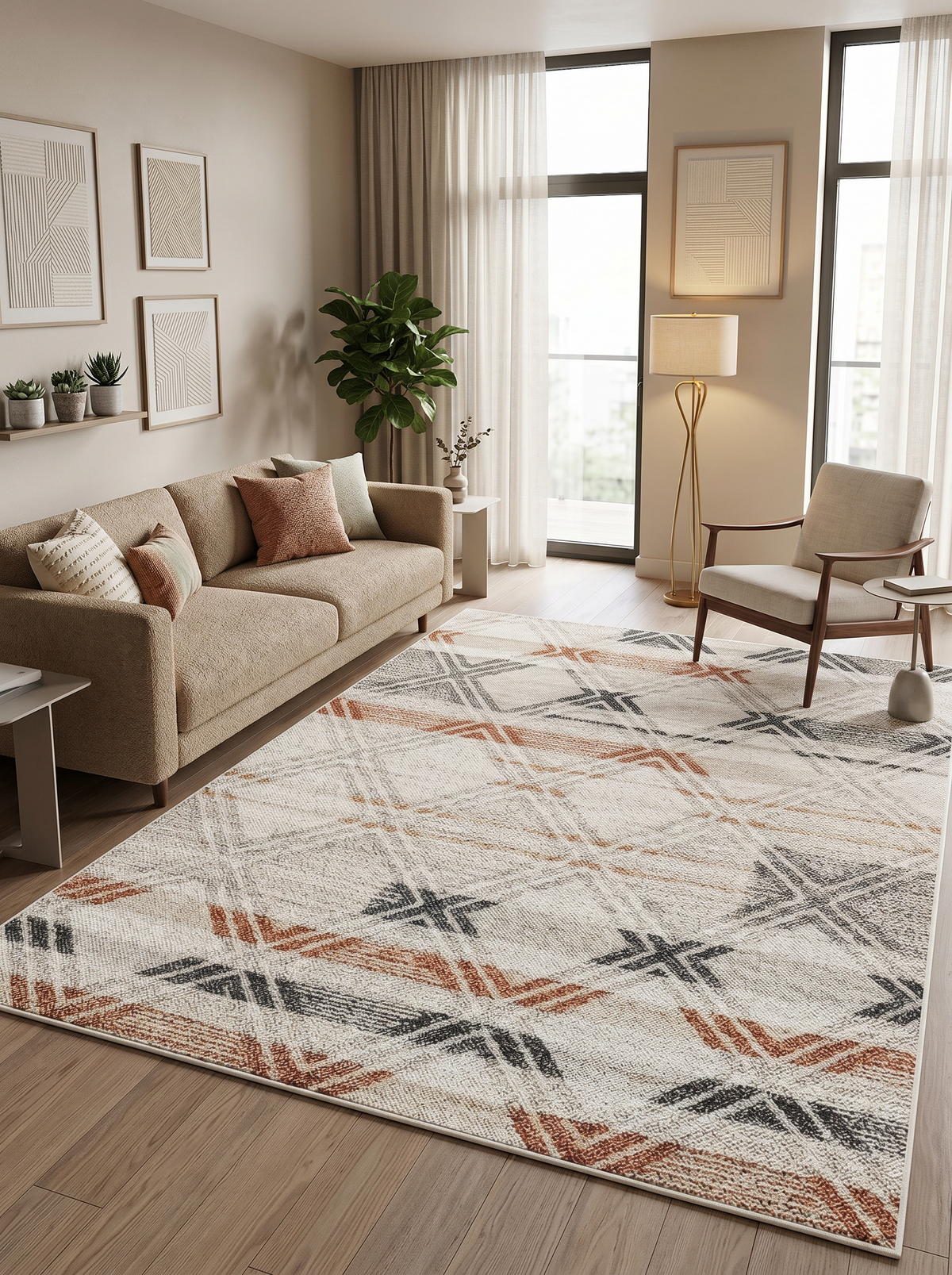 yıkanabilir kaymaz taban şönil dokuma halı 200x250 (5 m²) gri; kahverengi