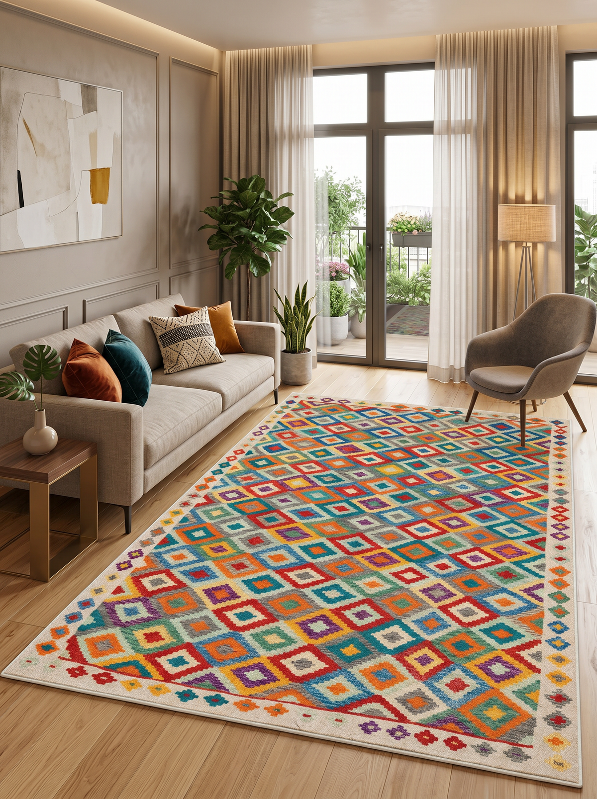 yıkanabilir kaymaz taban şönil dokuma halı 200x250 (5 m²) renkli