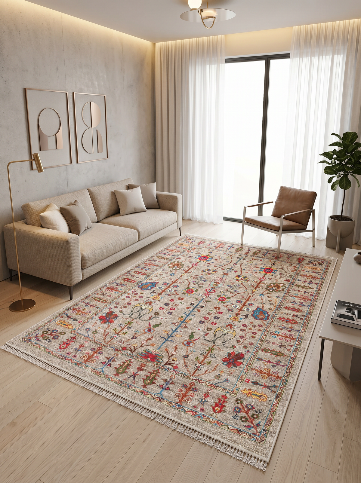 yıkanabilir kaymaz taban şönil dokuma halı 200x290 (6 m²) bej; renkli
