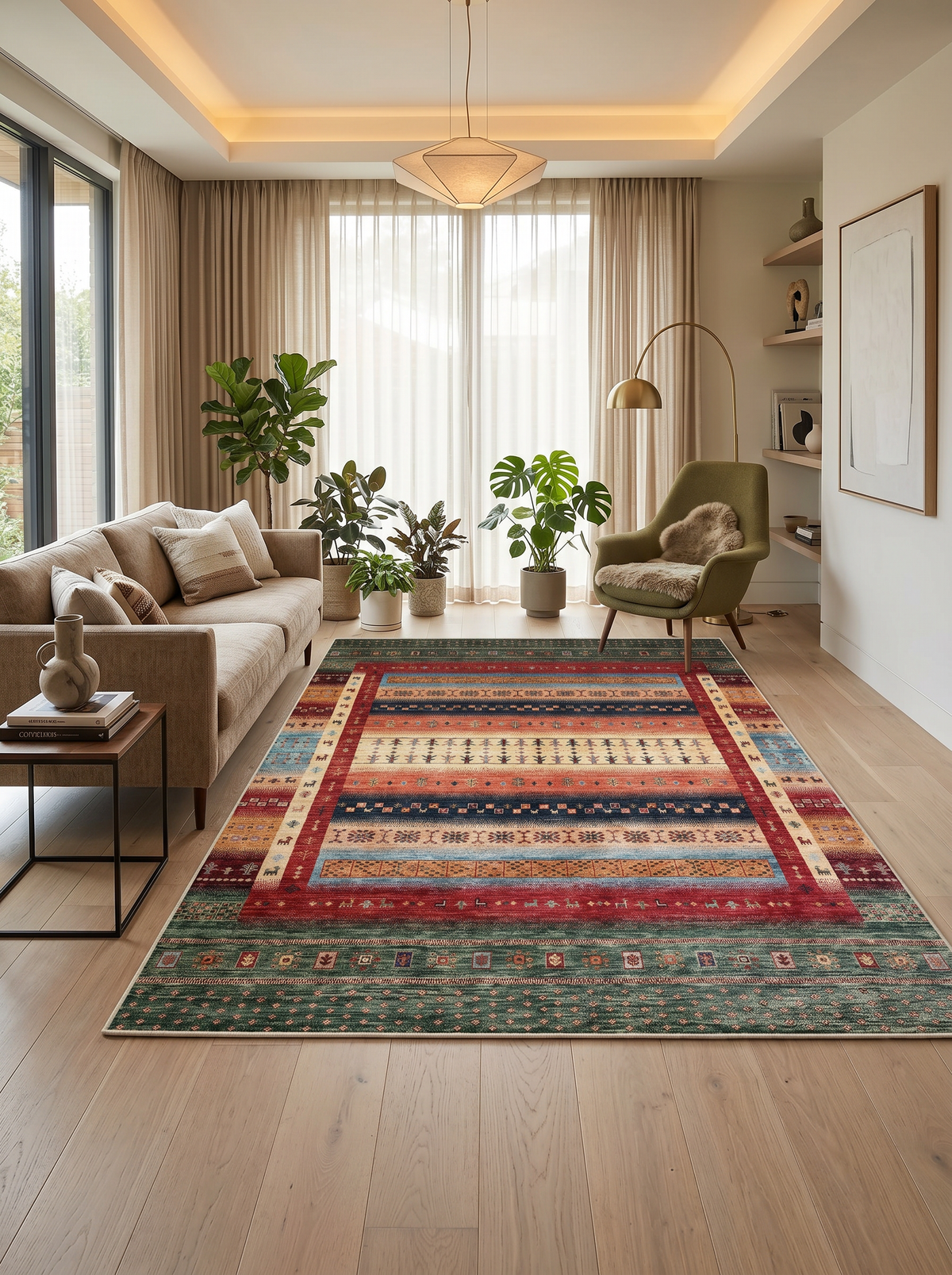 yıkanabilir kaymaz taban şönil dokuma halı 100x200 yesil; kirmizi; renkli