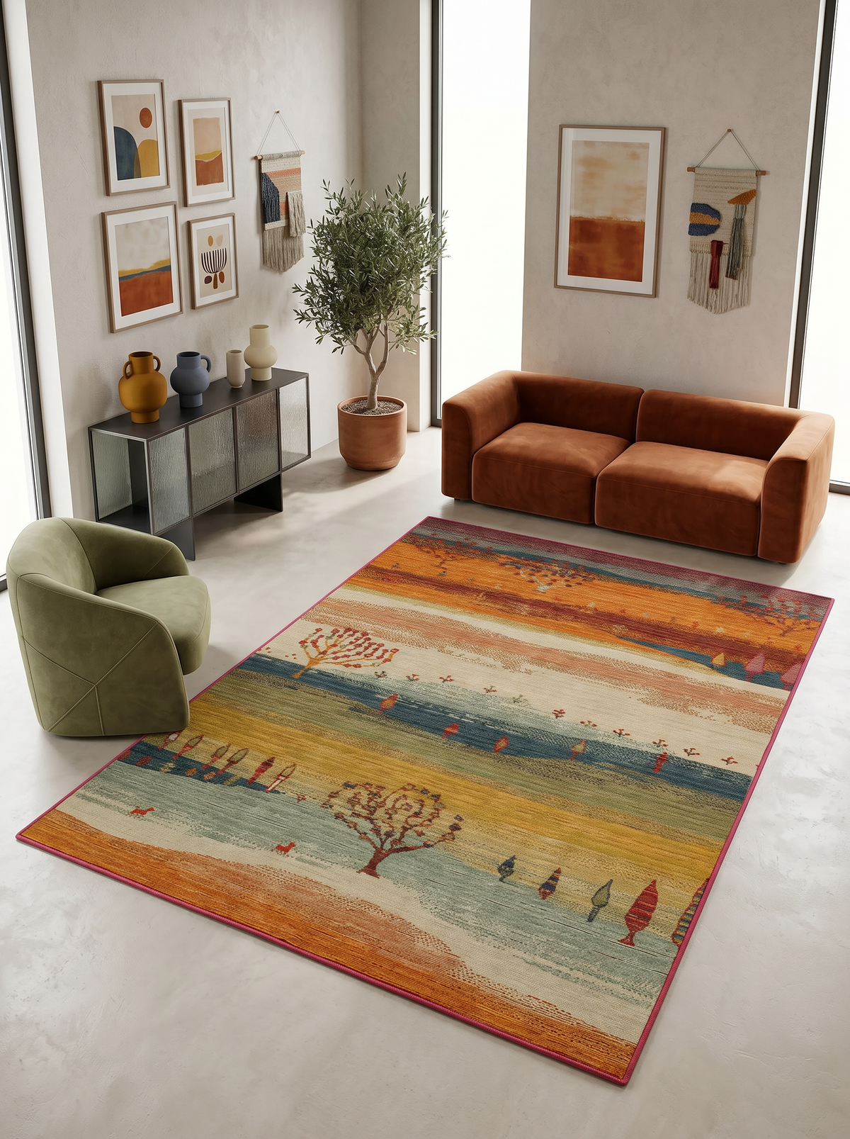 Arte DS299 Vintage Orman Desenli Dekoratif Şönil Halı