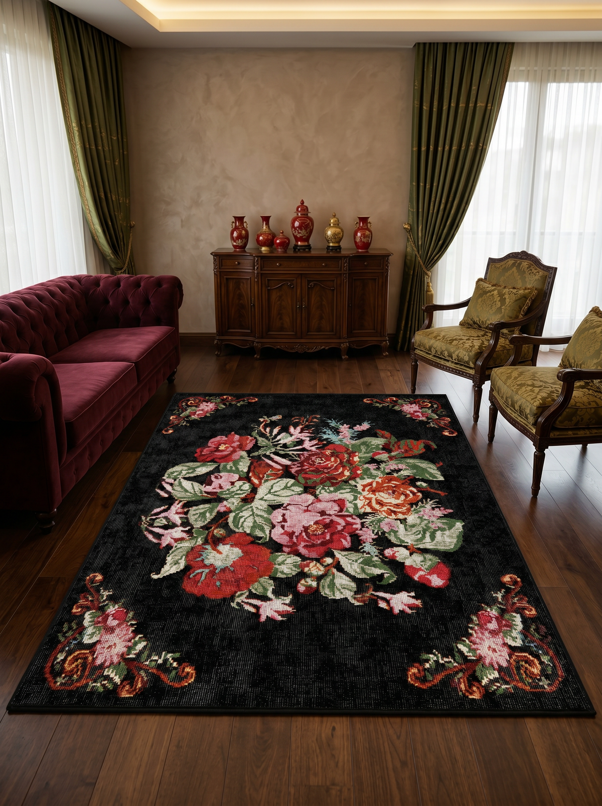 Arte DS061 Çiçek Desenli Dekoratif Şönil Halı