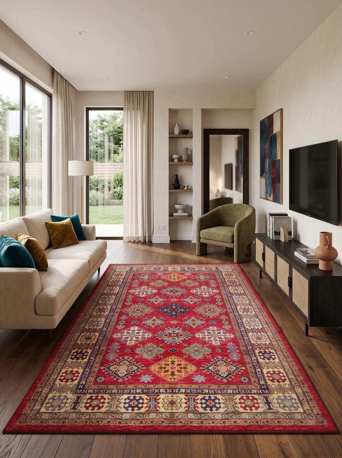 yıkanabilir kaymaz taban şönil dokuma halı 200x250 (5 m²) kirmizi; renkli