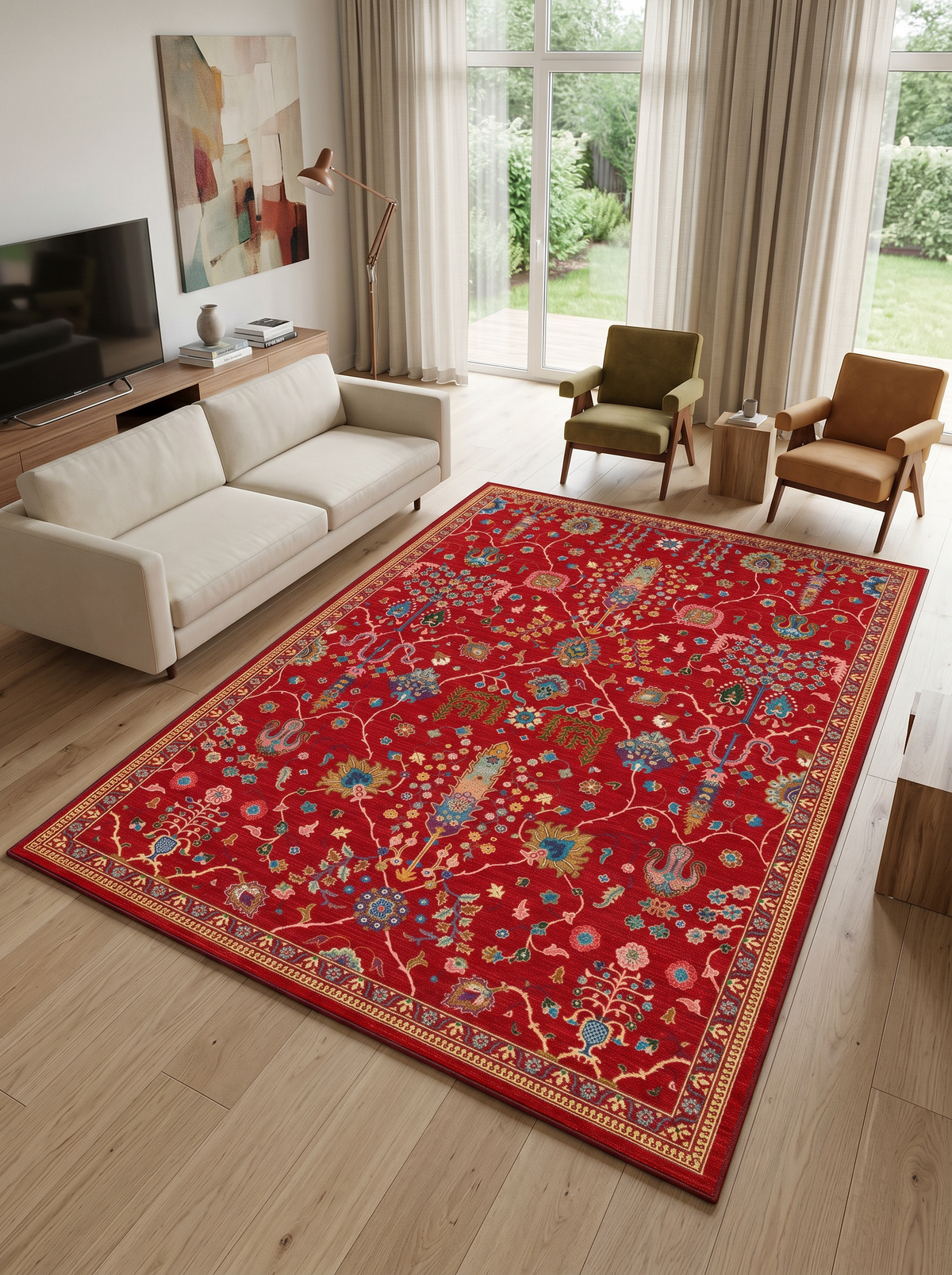 yıkanabilir kaymaz taban şönil dokuma halı 80x100 kirmizi; renkli