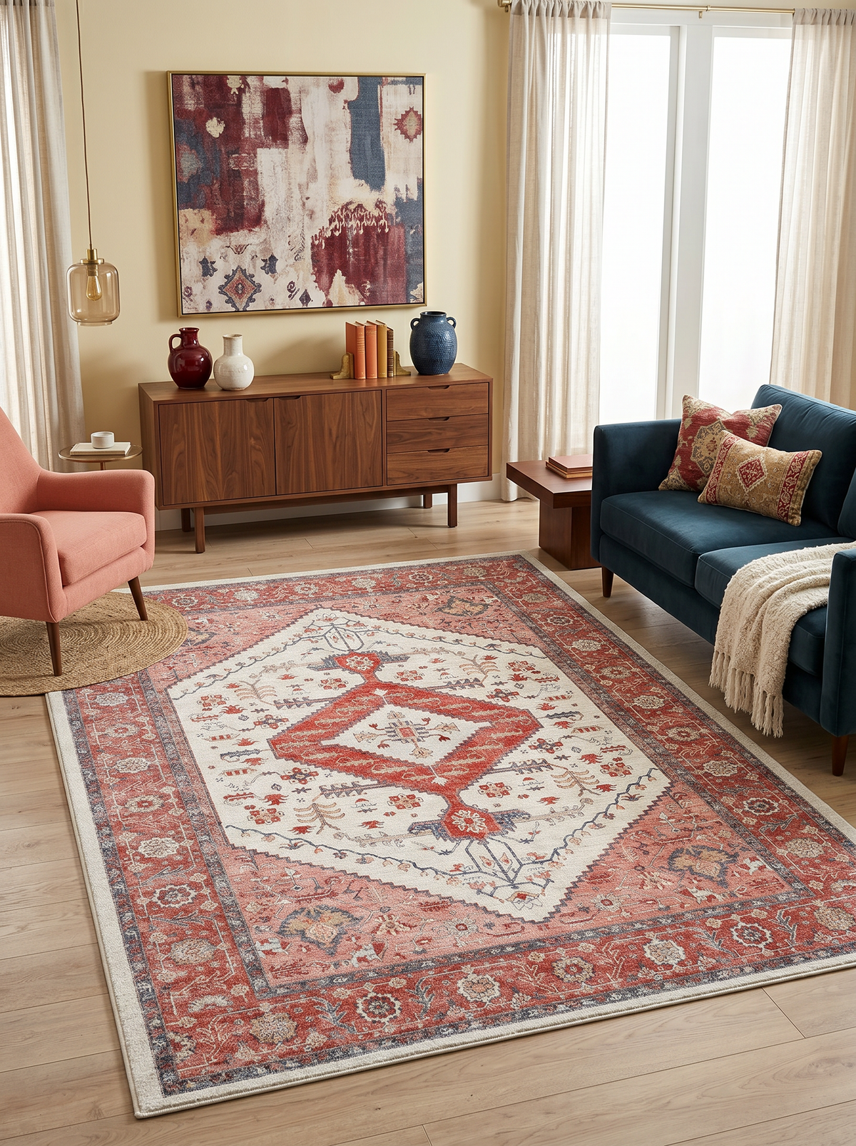 yıkanabilir kaymaz taban şönil dokuma halı 200x250 (5 m²) kirmizi; gul-kurusu