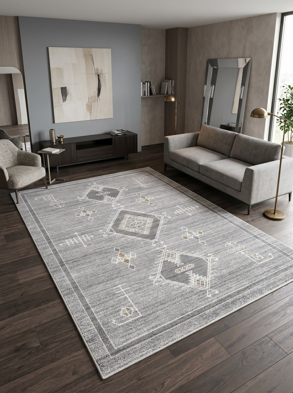 yıkanabilir kaymaz taban şönil dokuma halı 80x100 gri