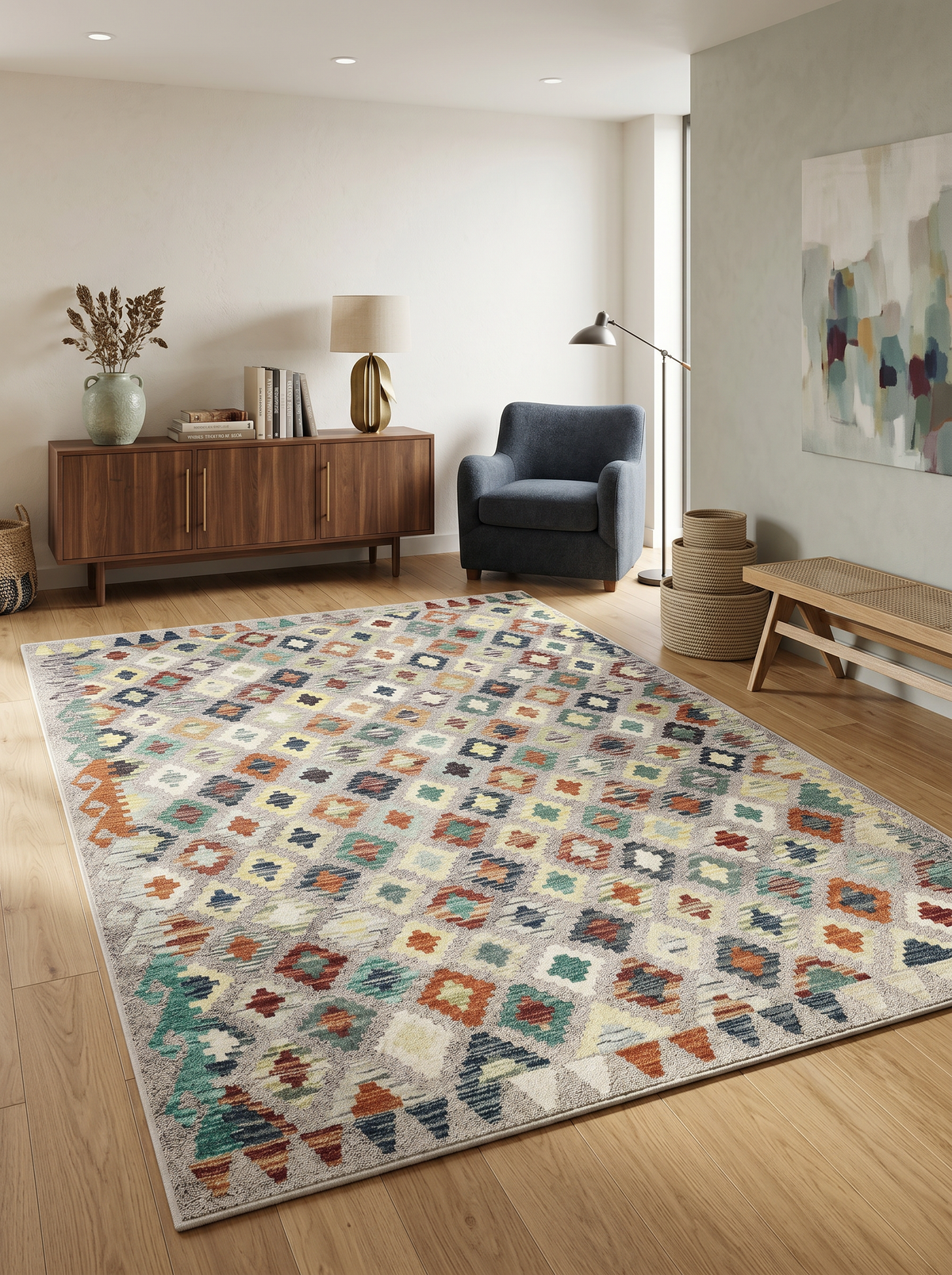 Arte VN123-2 Modern Geometrik Desenli Renkli Dekoratif Şönil Halı