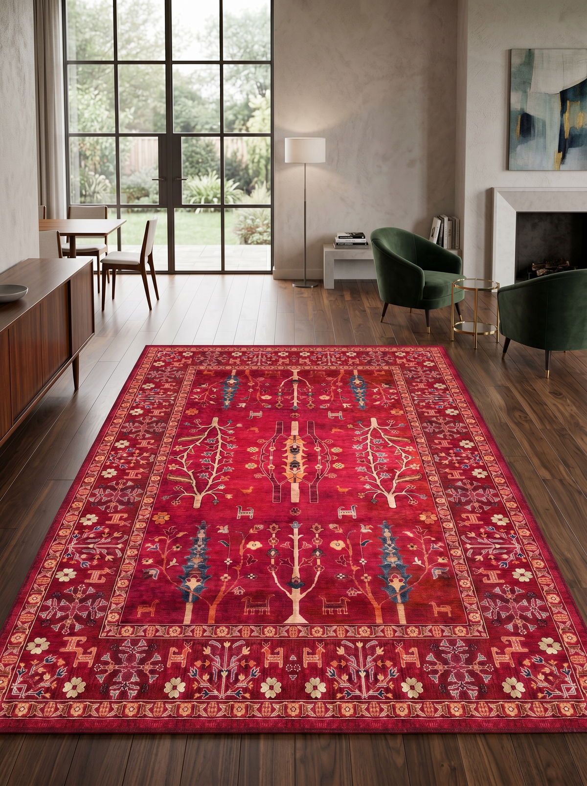 yıkanabilir kaymaz taban şönil dokuma halı 120x180 kirmizi; renkli