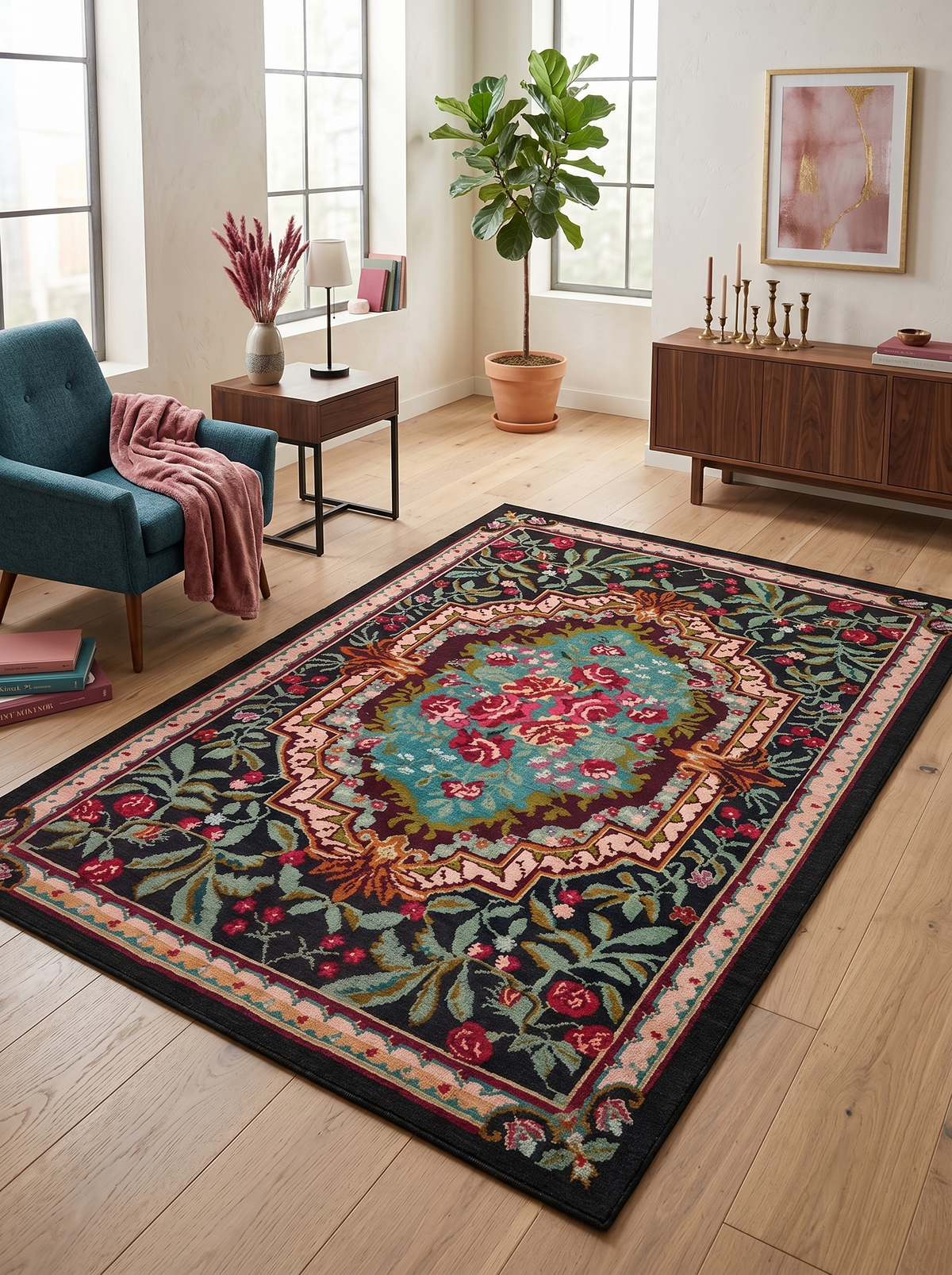 yıkanabilir kaymaz taban şönil dokuma halı 80x100 siyah; renkli