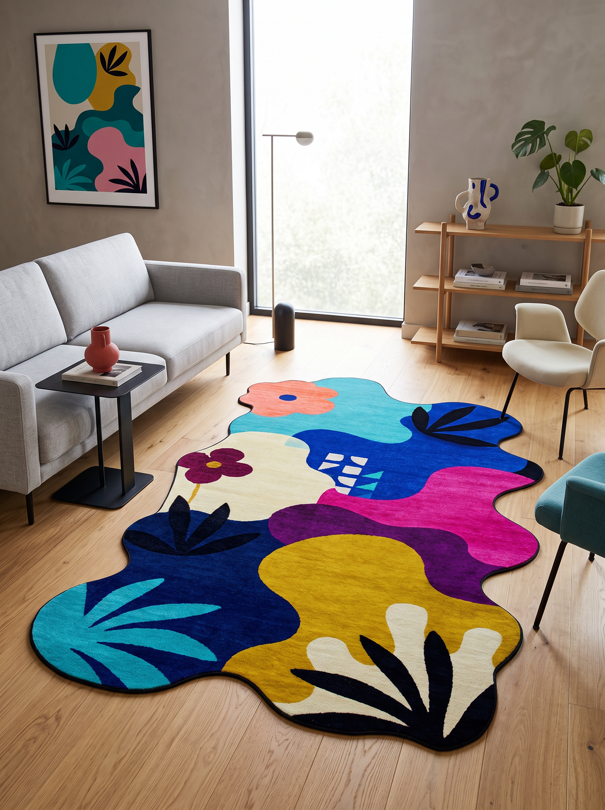 Arte AST062 Asimetrik Kesimli Modern Figürlü Renkli Şönil Halı