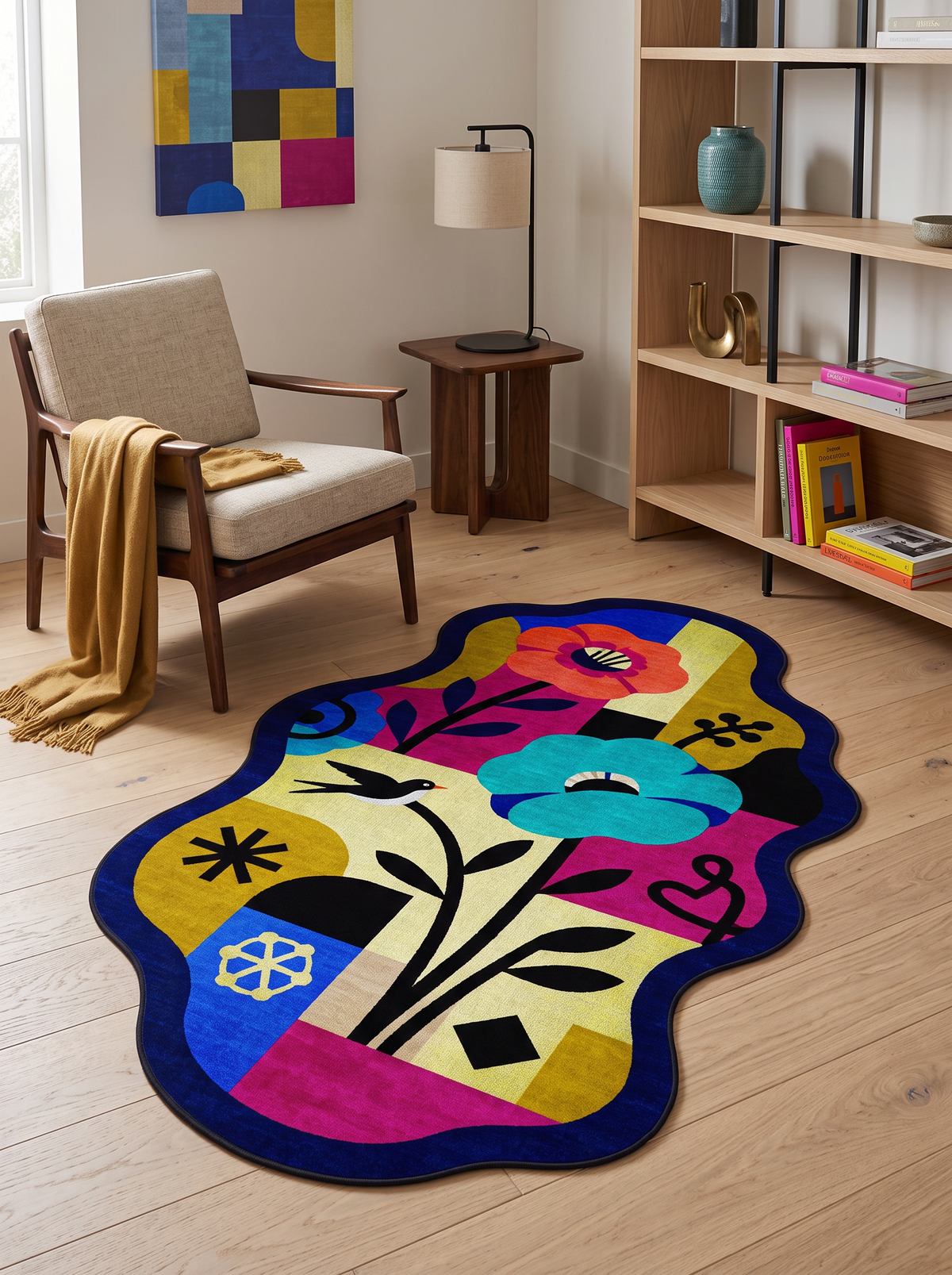 Arte AST067 Asimetrik Kesimli Modern Figürlü Renkli Şönil Halı