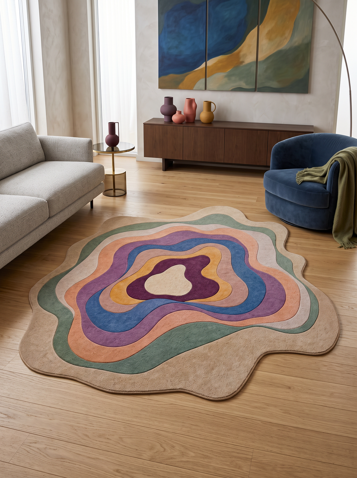 Arte AST058 Asimetrik Kesimli Modern Renkli Şönil Halı