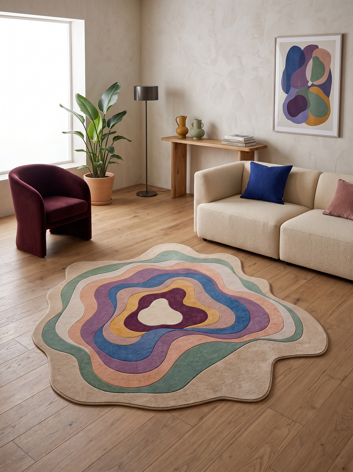 Arte AST058 Asimetrik Kesimli Modern Renkli Şönil Halı