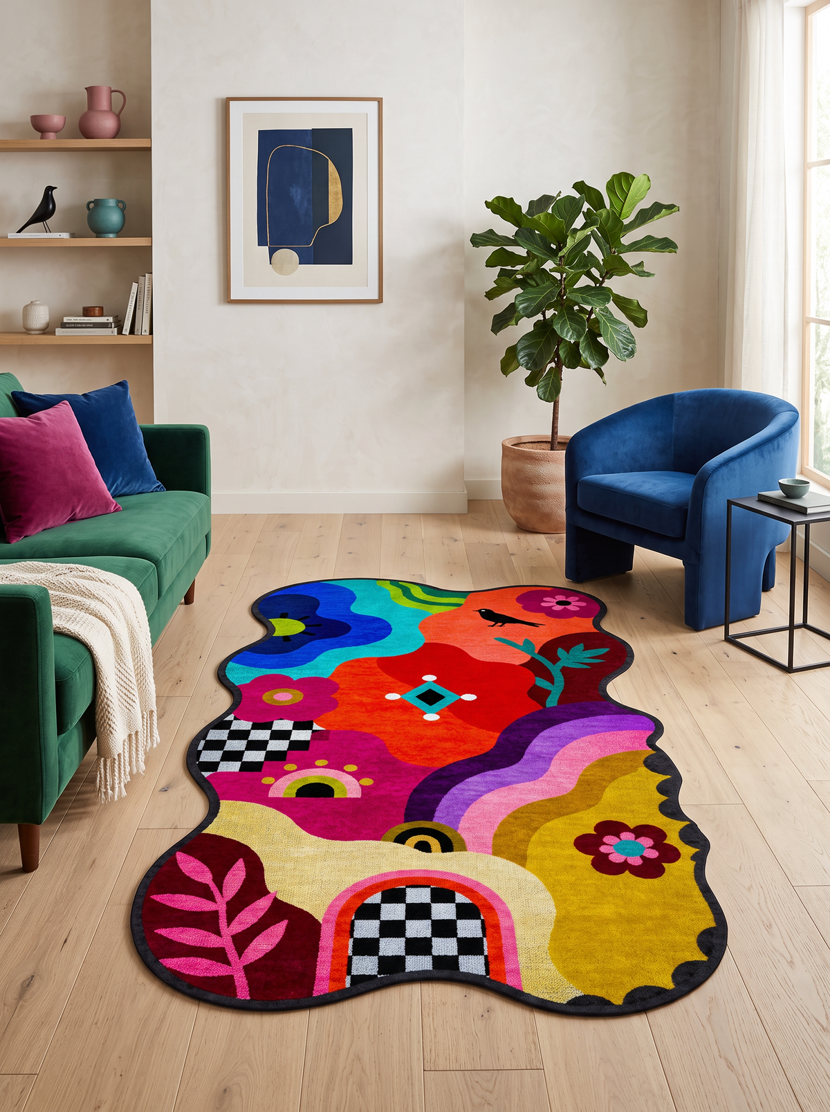 Arte AST064 Asimetrik Kesimli Modern Figürlü Renkli Şönil Halı