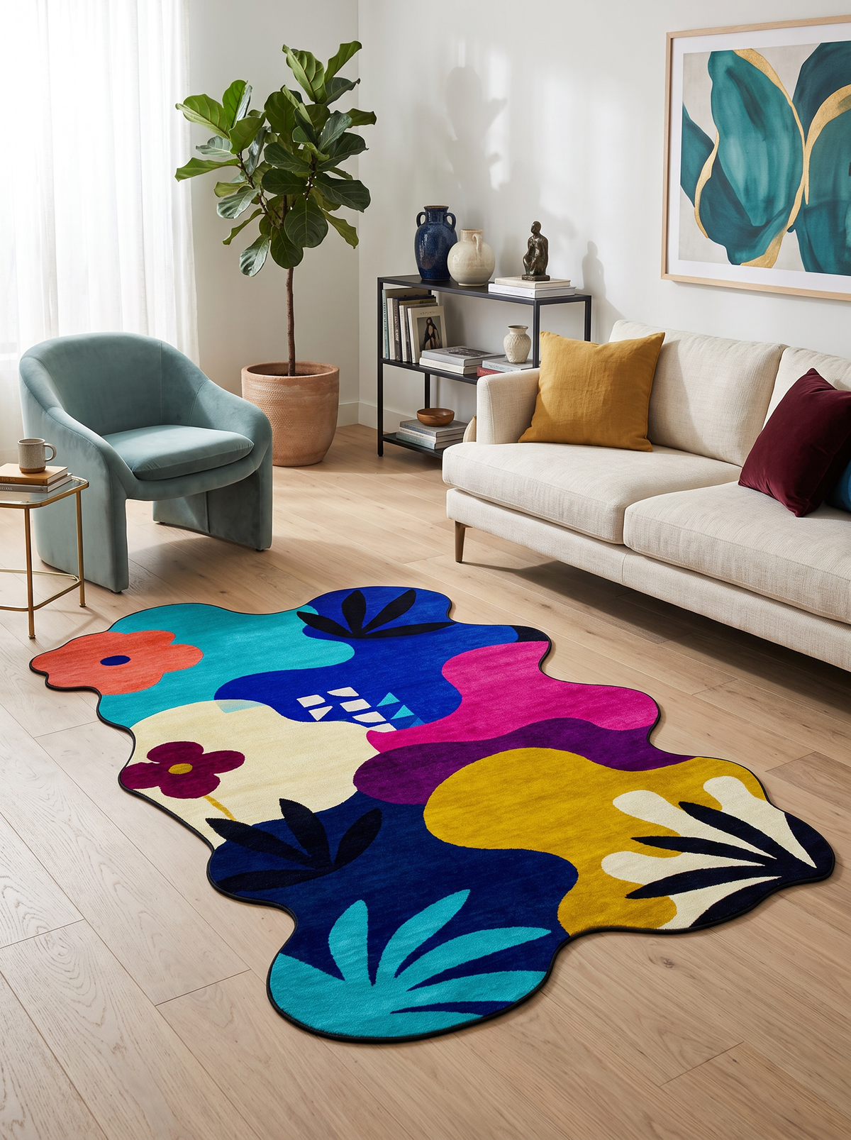 Arte AST062 Asimetrik Kesimli Modern Figürlü Renkli Şönil Halı